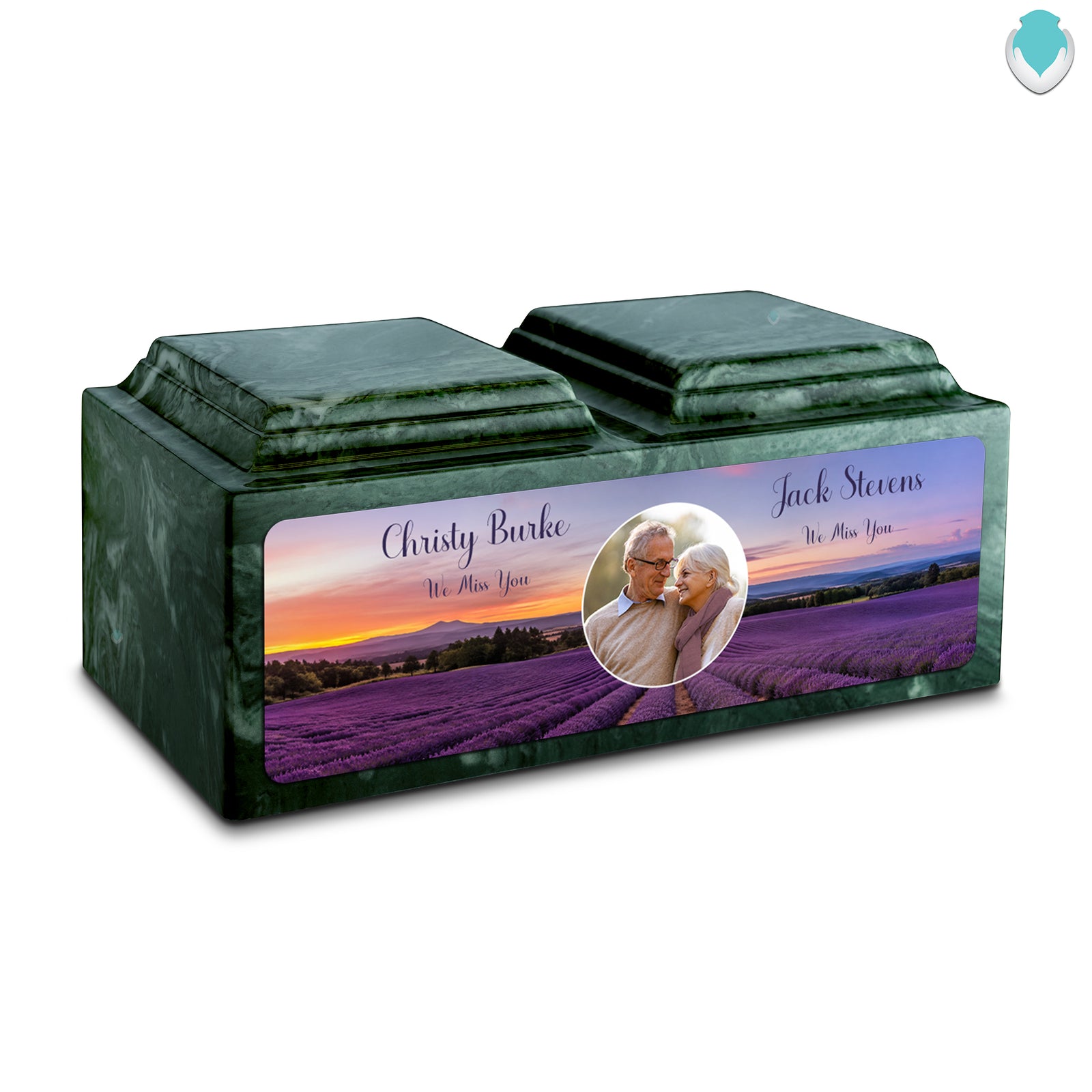 Adult Companion Custom Lavender Couple Portrait Memorial Evergreen Cultured Marble Urns by MacKenzie