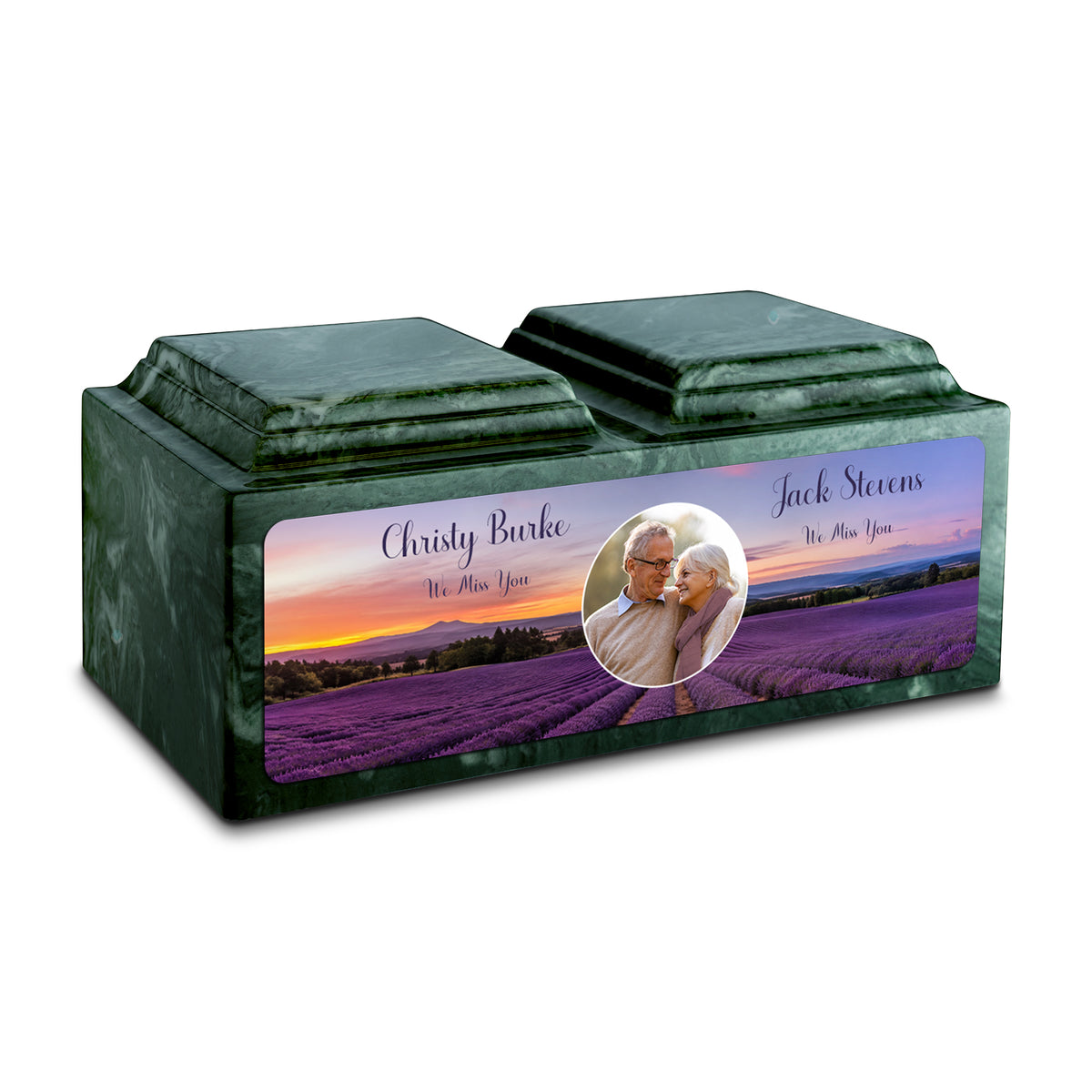 Adult Companion Custom Lavender Couple Portrait Memorial Evergreen Cultured Marble Urns by MacKenzie