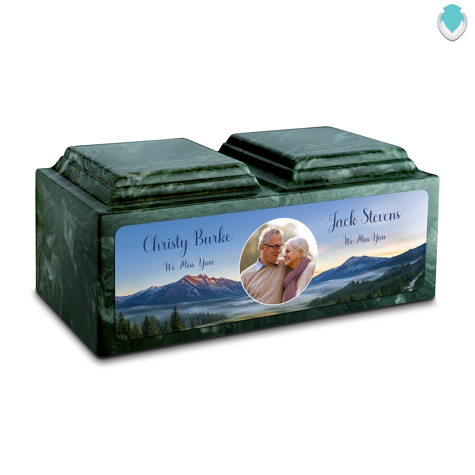 Adult Companion Custom Mountains Couple Portrait Memorial Evergreen Cultured Marble Urns by MacKenzie