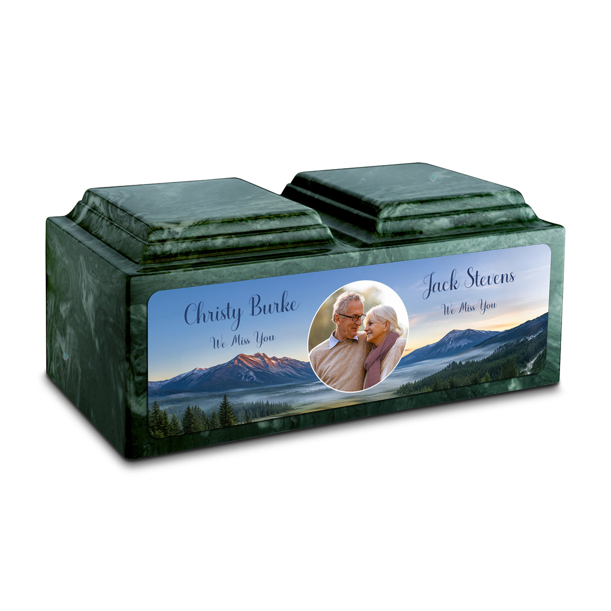 Adult Companion Custom Mountains Couple Portrait Memorial Evergreen Cultured Marble Urns by MacKenzie