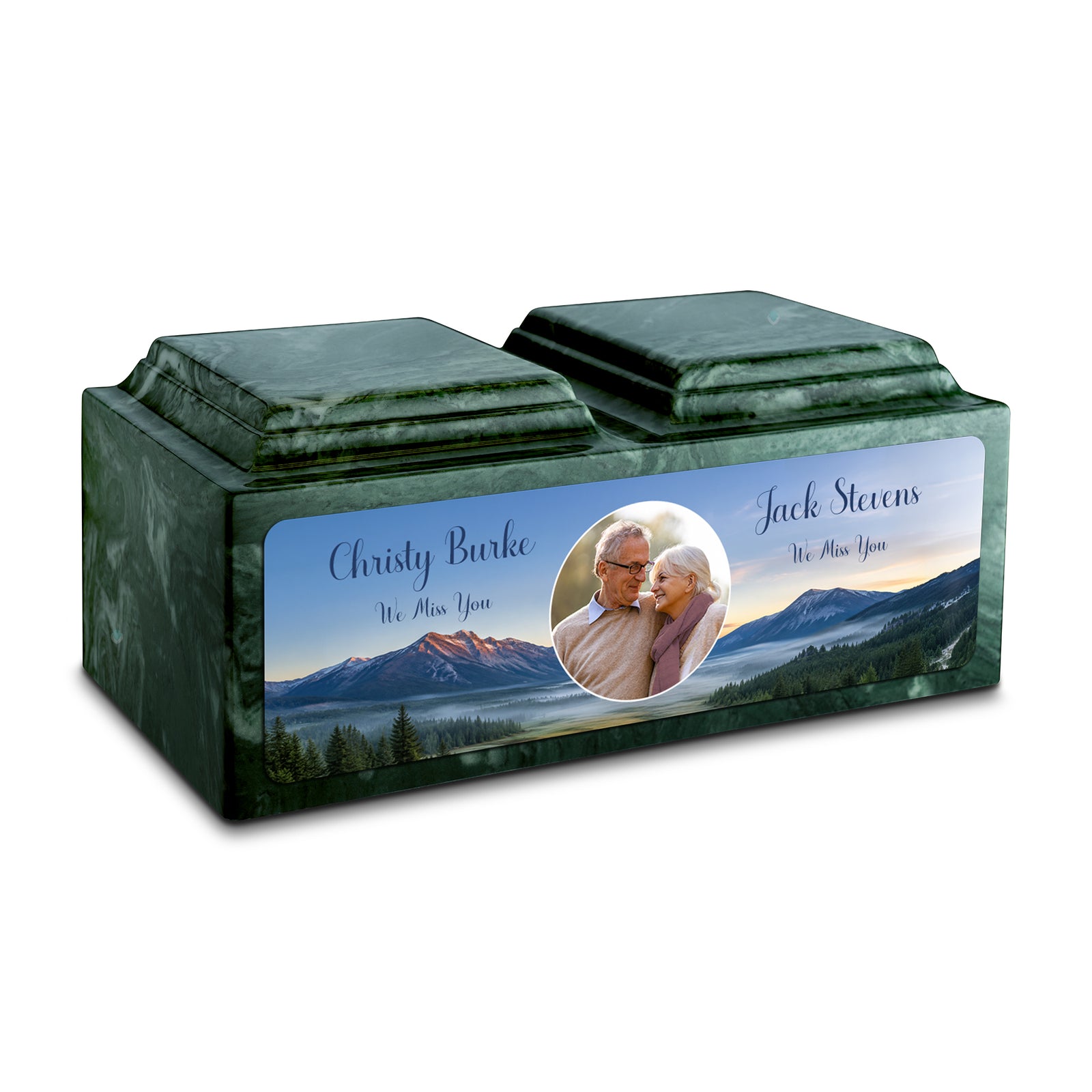 Adult Companion Custom Mountains Couple Portrait Memorial Evergreen Cultured Marble Urns by MacKenzie