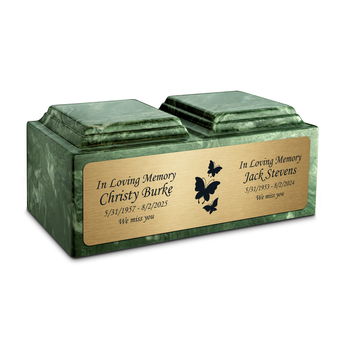 Adult Companion Custom Printed Emerald Butterflies Cultured Marble Urns by MacKenzie