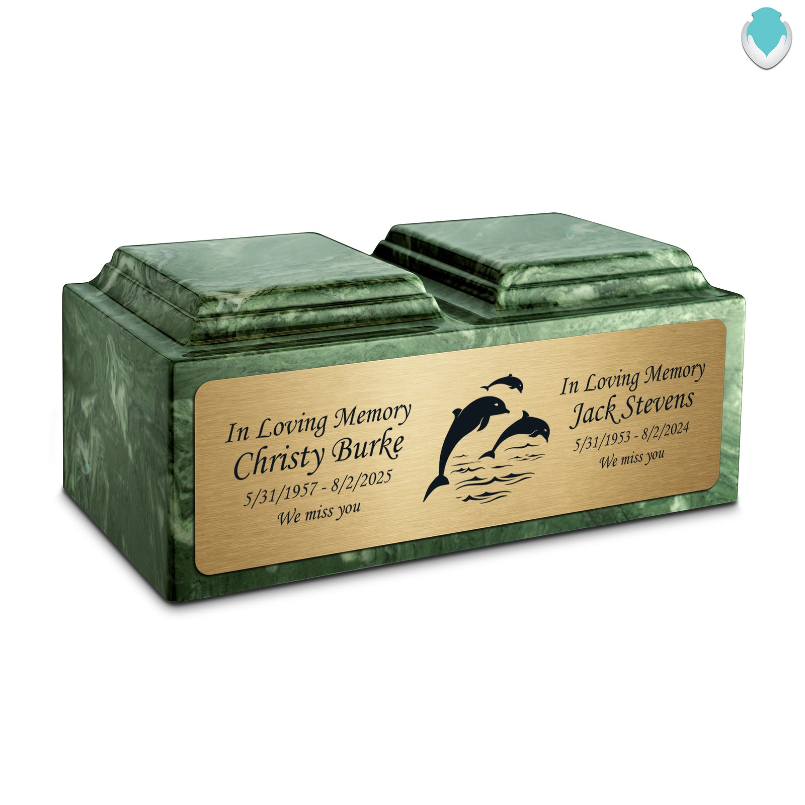 Adult Companion Custom Printed Emerald Dolphin Cultured Marble Urns by MacKenzie