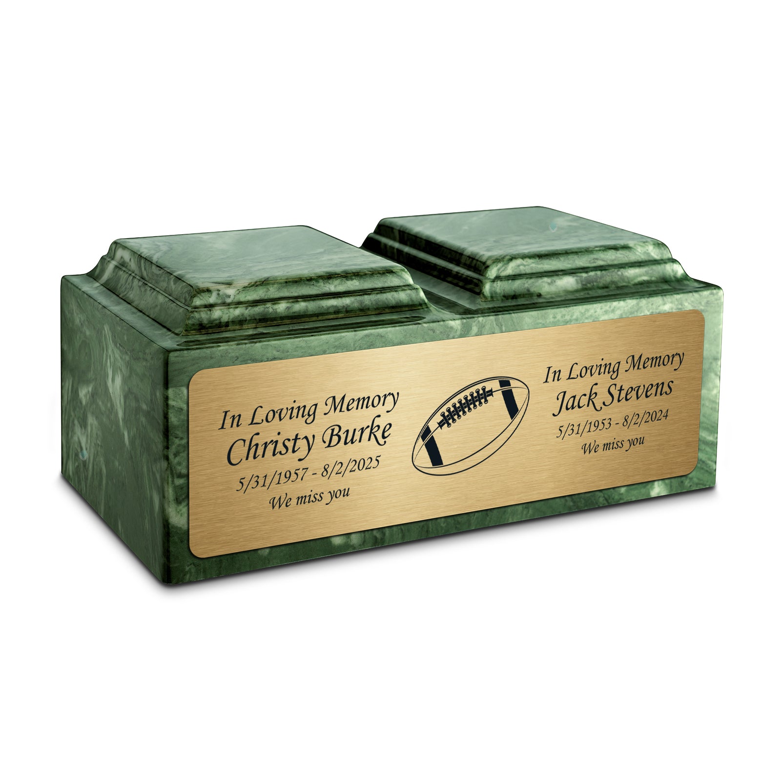 Adult Companion Custom Printed Emerald Football Cultured Marble Urns by MacKenzie