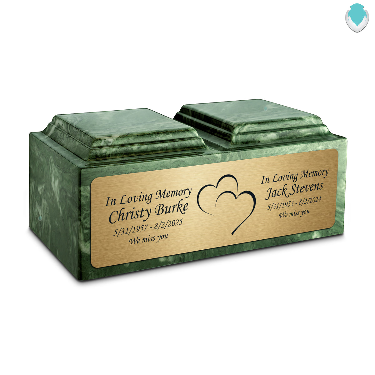 Adult Companion Custom Printed Emerald Heart Cultured Marble Urns by MacKenzie