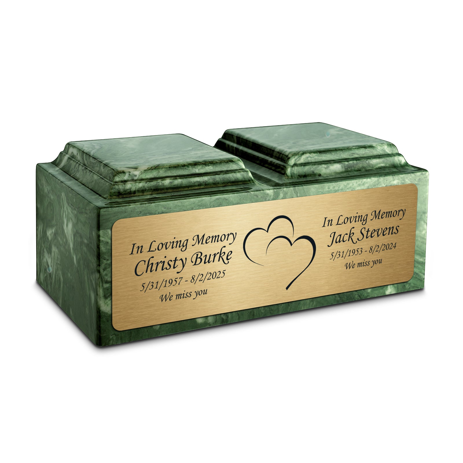 Adult Companion Custom Printed Emerald Heart Cultured Marble Urns by MacKenzie
