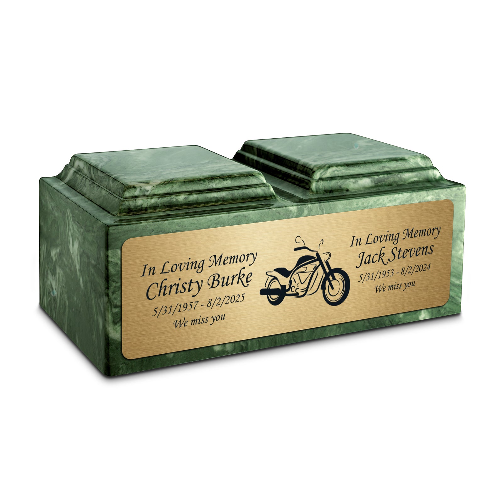 Adult Companion Custom Printed Emerald Motorcycle Cultured Marble Urns by MacKenzie