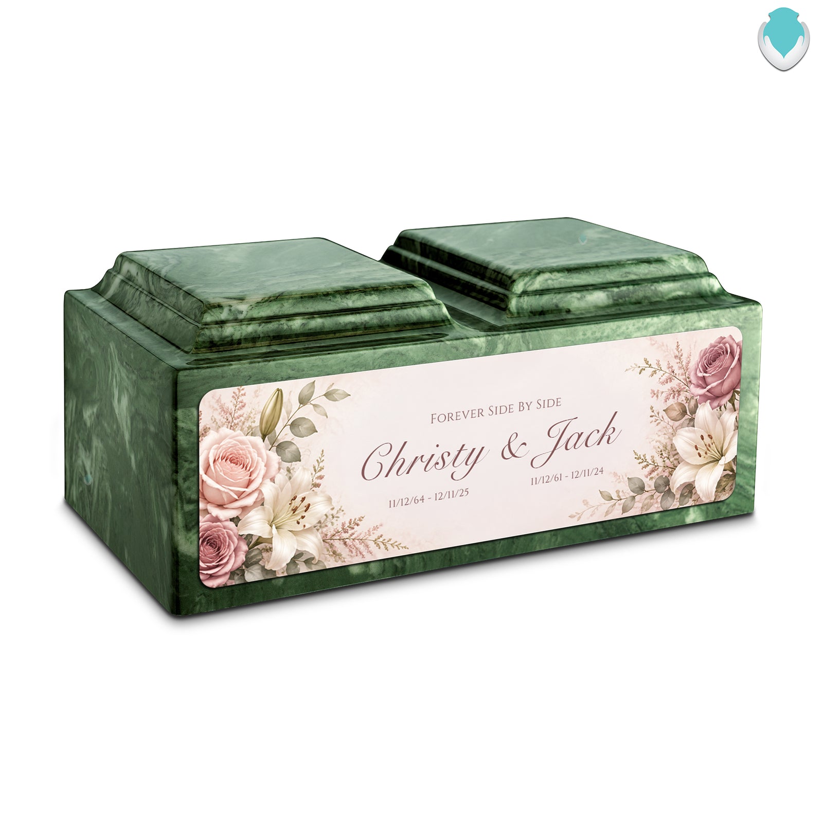 Adult Companion Custom Flower Printed Emerald Cultured Marble Urns by MacKenzie