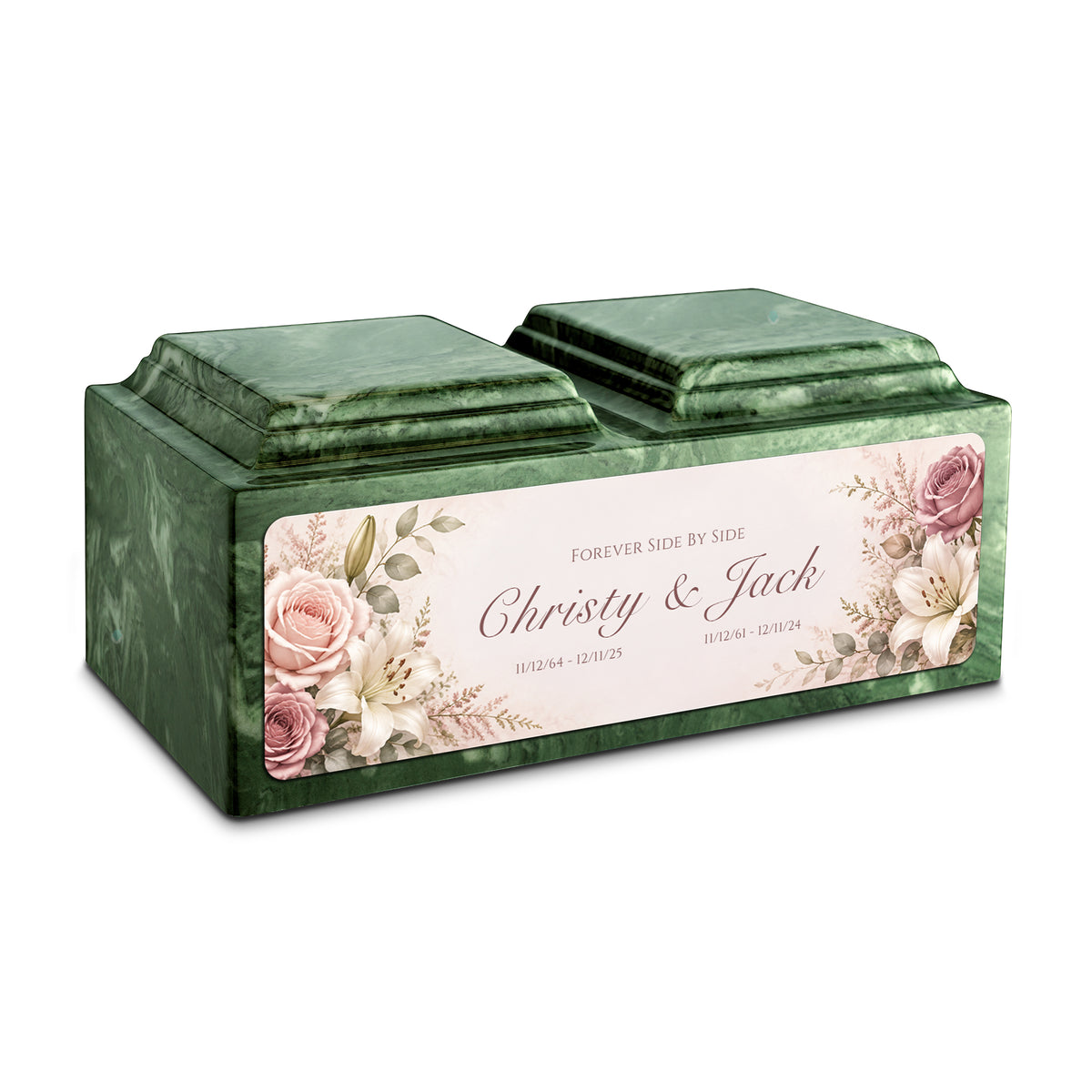 Adult Companion Custom Flower Printed Emerald Cultured Marble Urns by MacKenzie