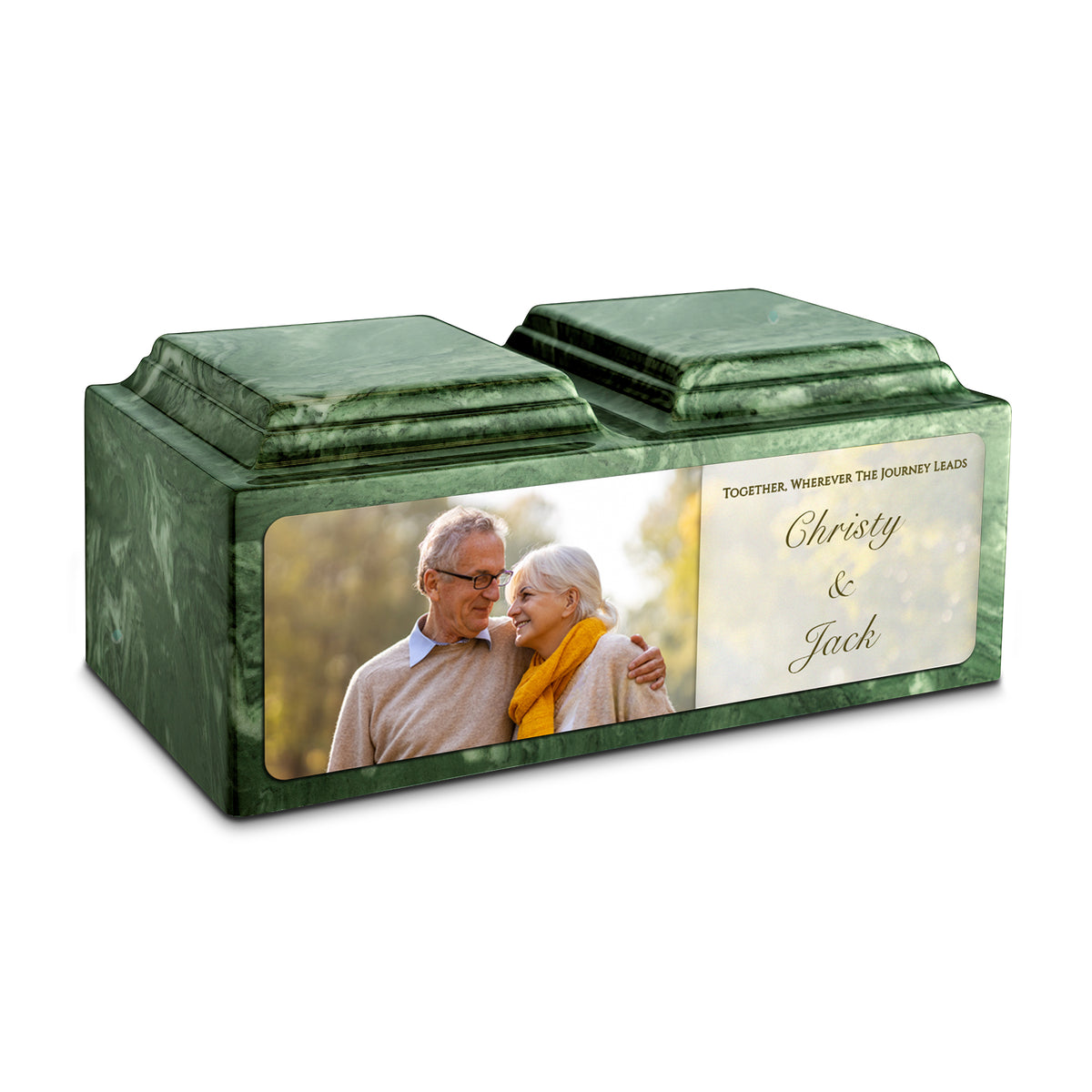 Adult Companion Custom Couple Portrait Emerald Cultured Marble Urns by MacKenzie