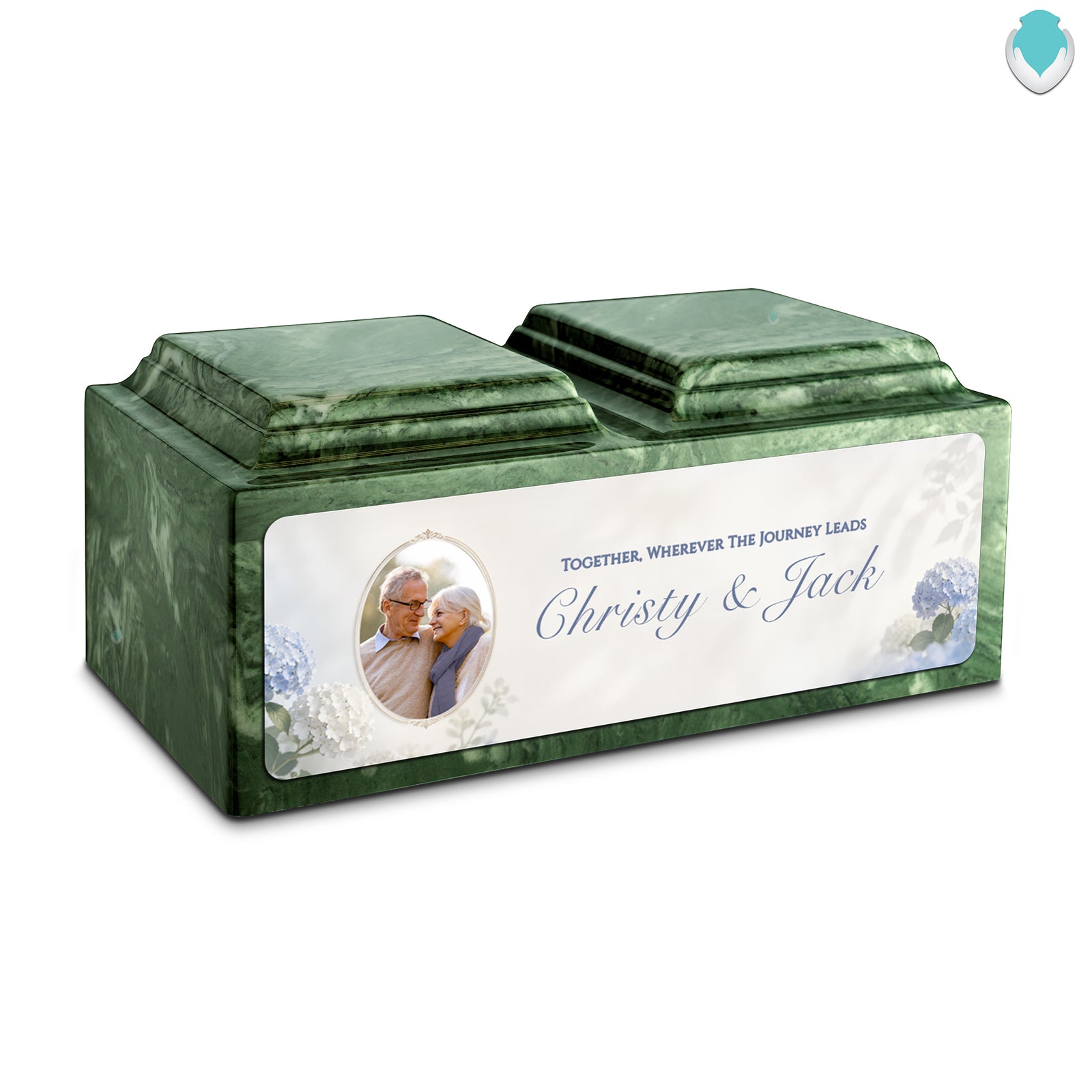 Adult Companion Custom Flower Couple Portrait Emerald Cultured Marble Urns by MacKenzie