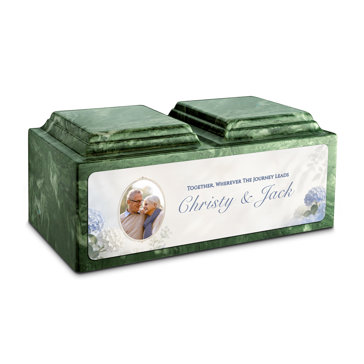 Adult Companion Custom Flower Couple Portrait Emerald Cultured Marble Urns by MacKenzie