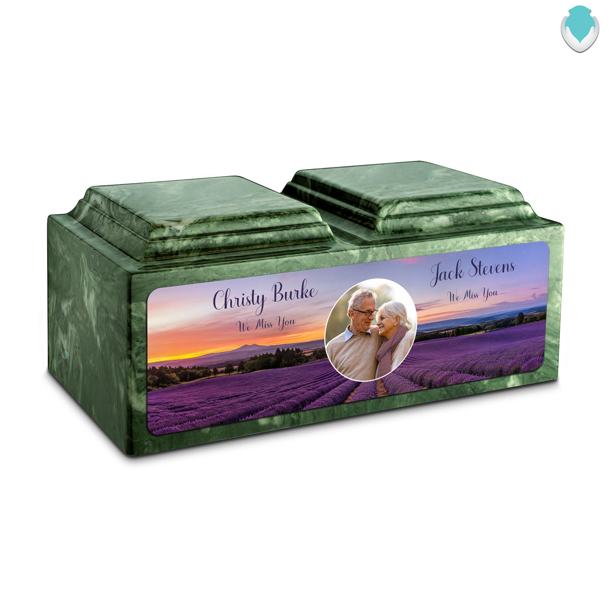 Adult Companion Custom Lavender Couple Portrait Memorial Emerald Cultured Marble Urns by MacKenzie