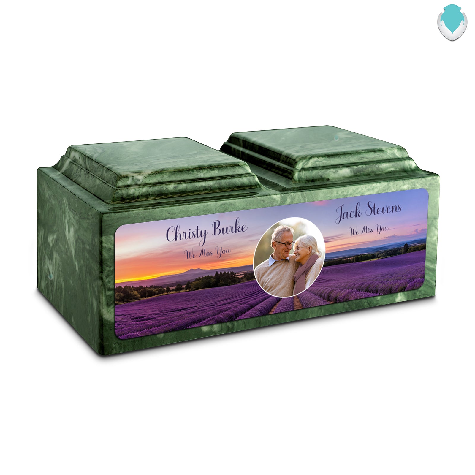 Adult Companion Custom Lavender Couple Portrait Memorial Emerald Cultured Marble Urns by MacKenzie
