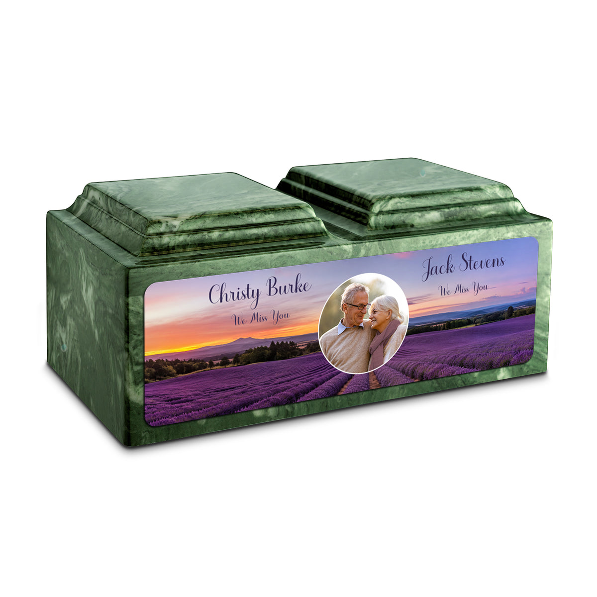 Adult Companion Custom Lavender Couple Portrait Memorial Emerald Cultured Marble Urns by MacKenzie