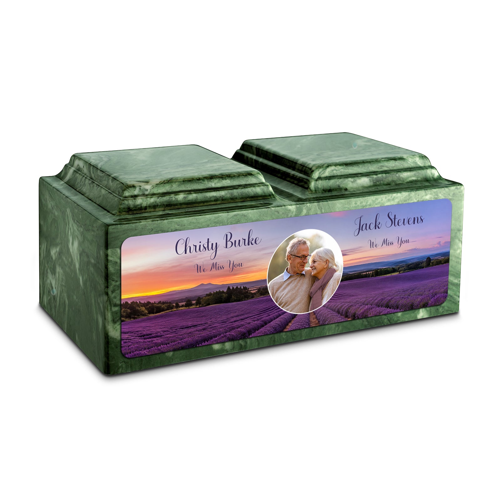 Adult Companion Custom Lavender Couple Portrait Memorial Emerald Cultured Marble Urns by MacKenzie
