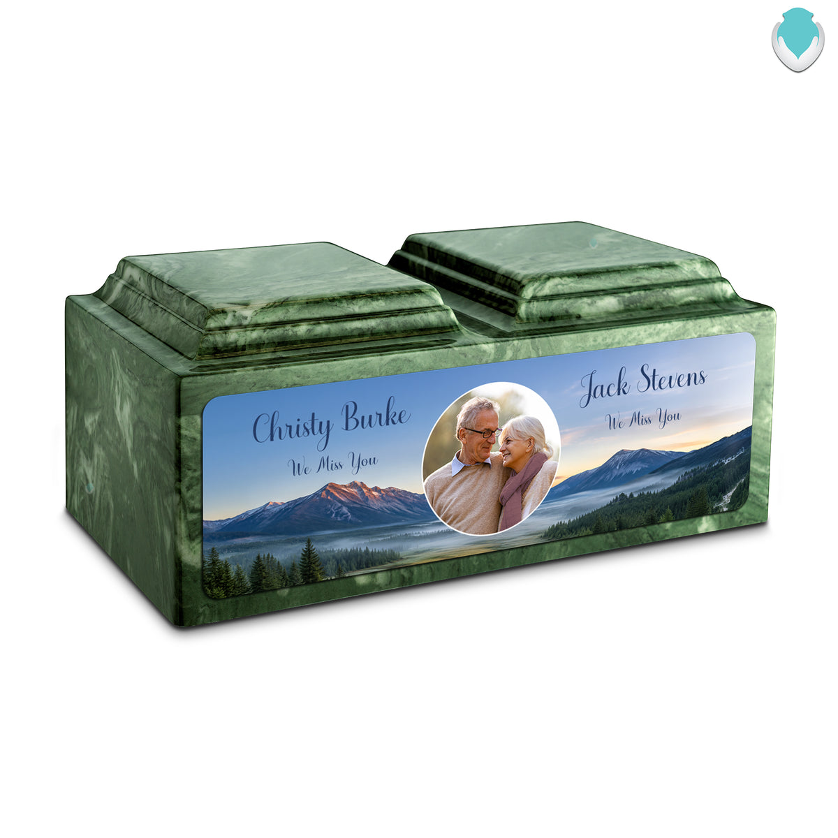 Adult Companion Custom Mountains Couple Portrait Memorial Emerald Cultured Marble Urns by MacKenzie
