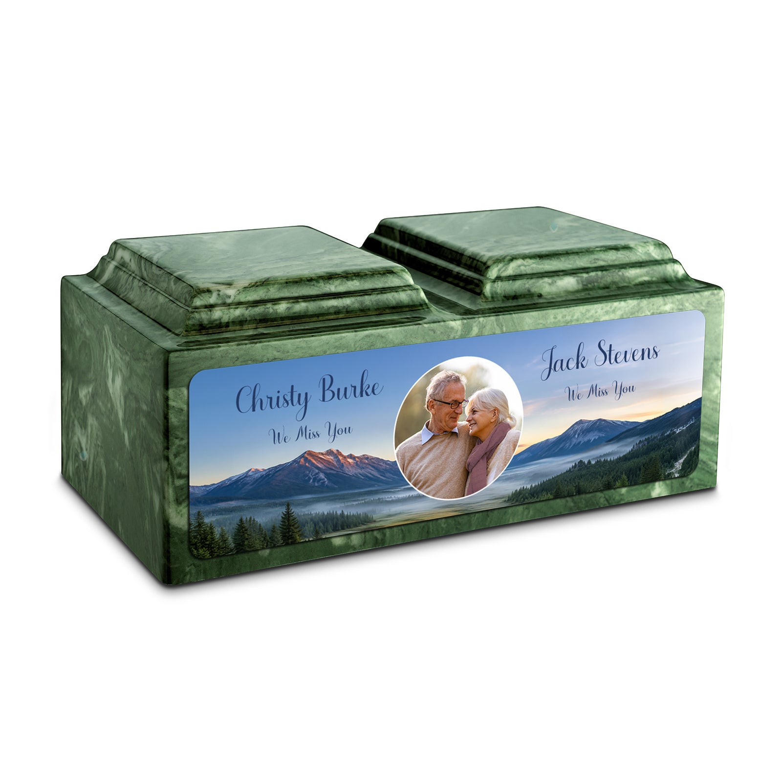 Adult Companion Custom Mountains Couple Portrait Memorial Emerald Cultured Marble Urns by MacKenzie