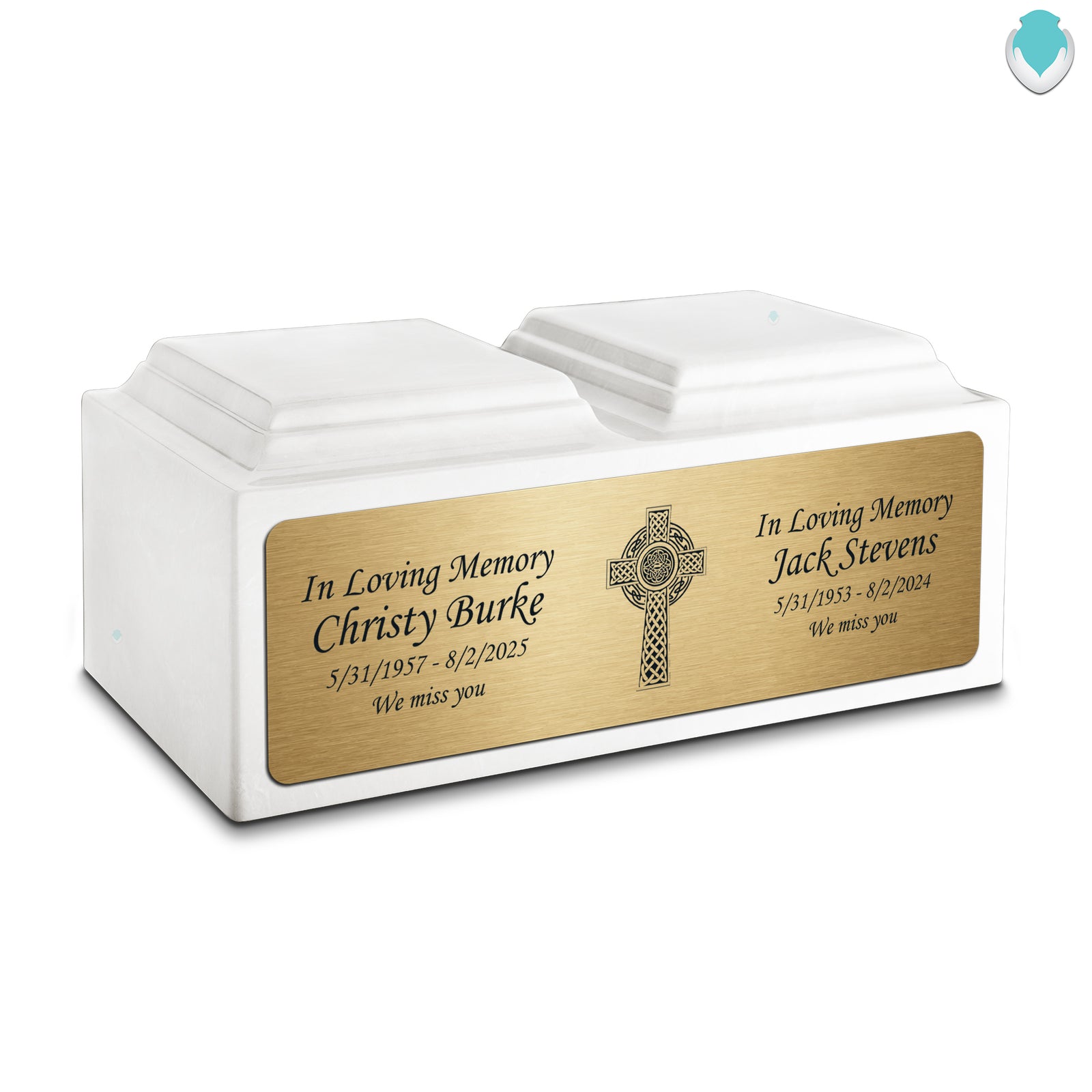 Adult Companion Custom Printed Glacier White Celtic Cross Cultured Marble Urns by MacKenzie