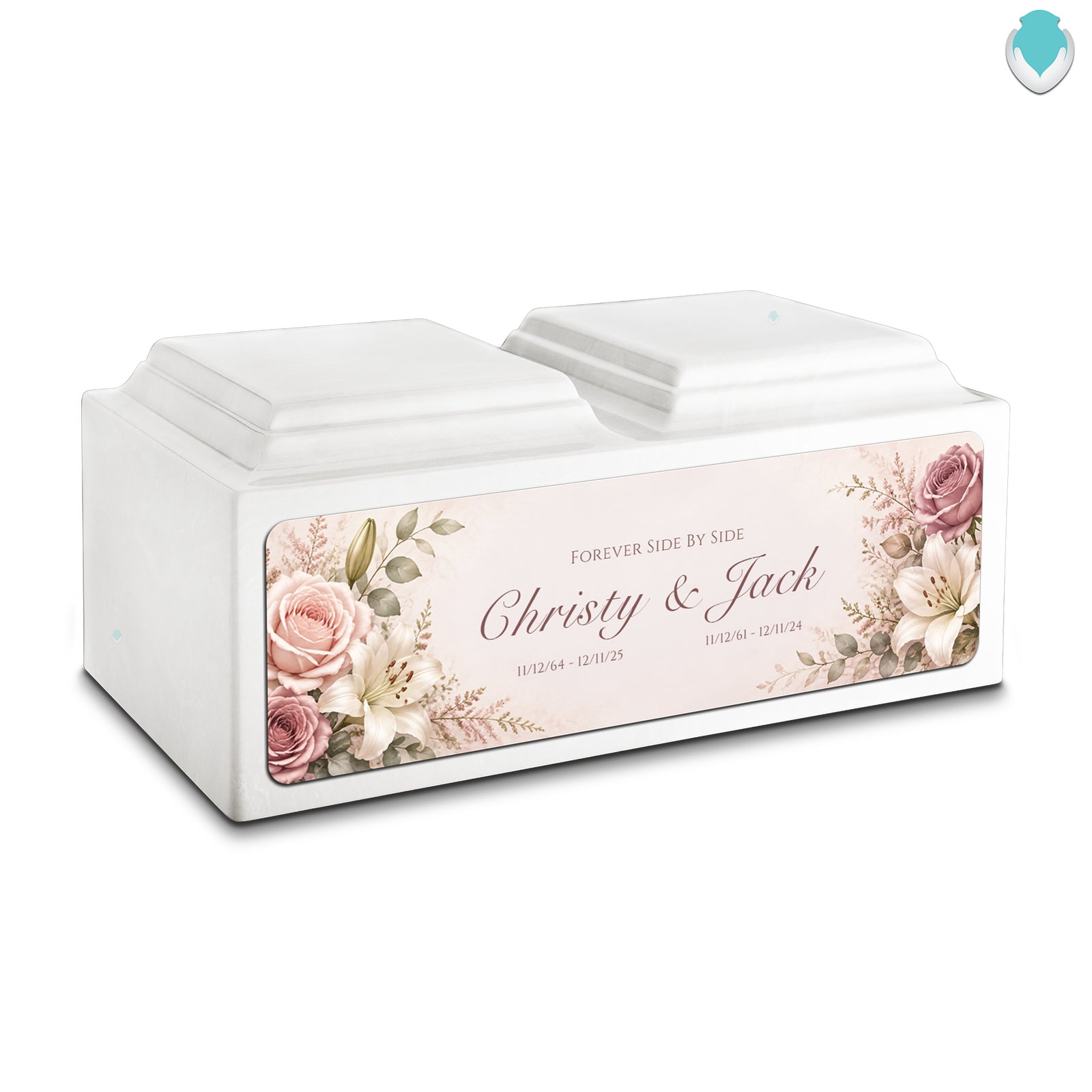 Adult Companion Custom Flower Printed Glacier White Cultured Marble Urns by MacKenzie