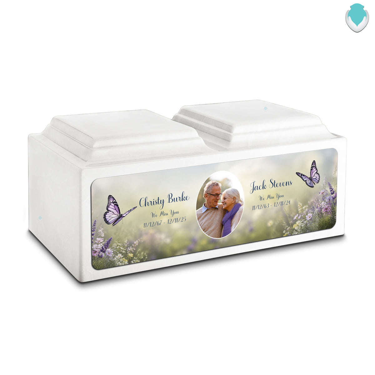 Adult Companion Custom Butterfly Couple Portrait Glacier White Cultured Marble Urns by MacKenzie