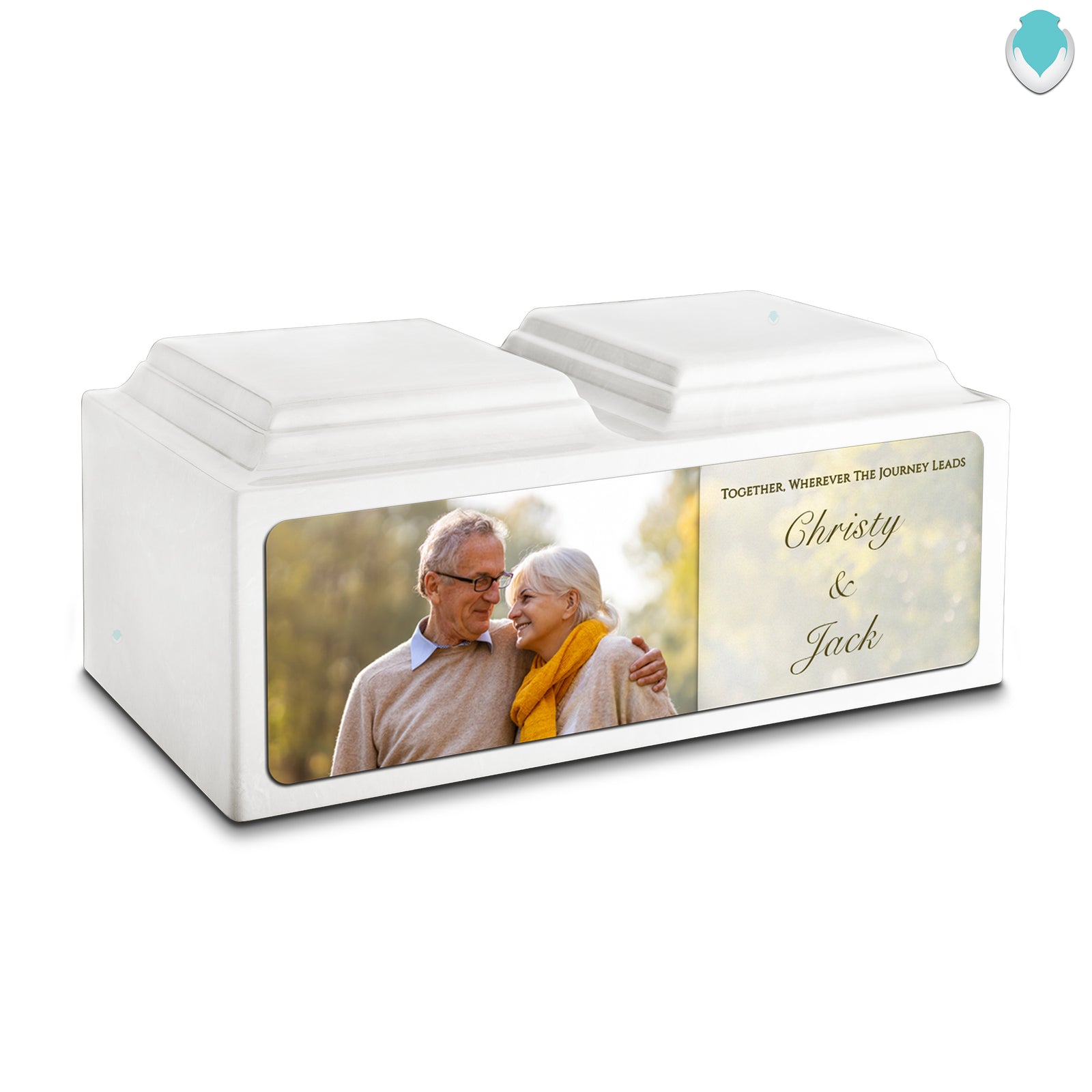 Adult Companion Custom Couple Portrait Glacier White Cultured Marble Urns by MacKenzie
