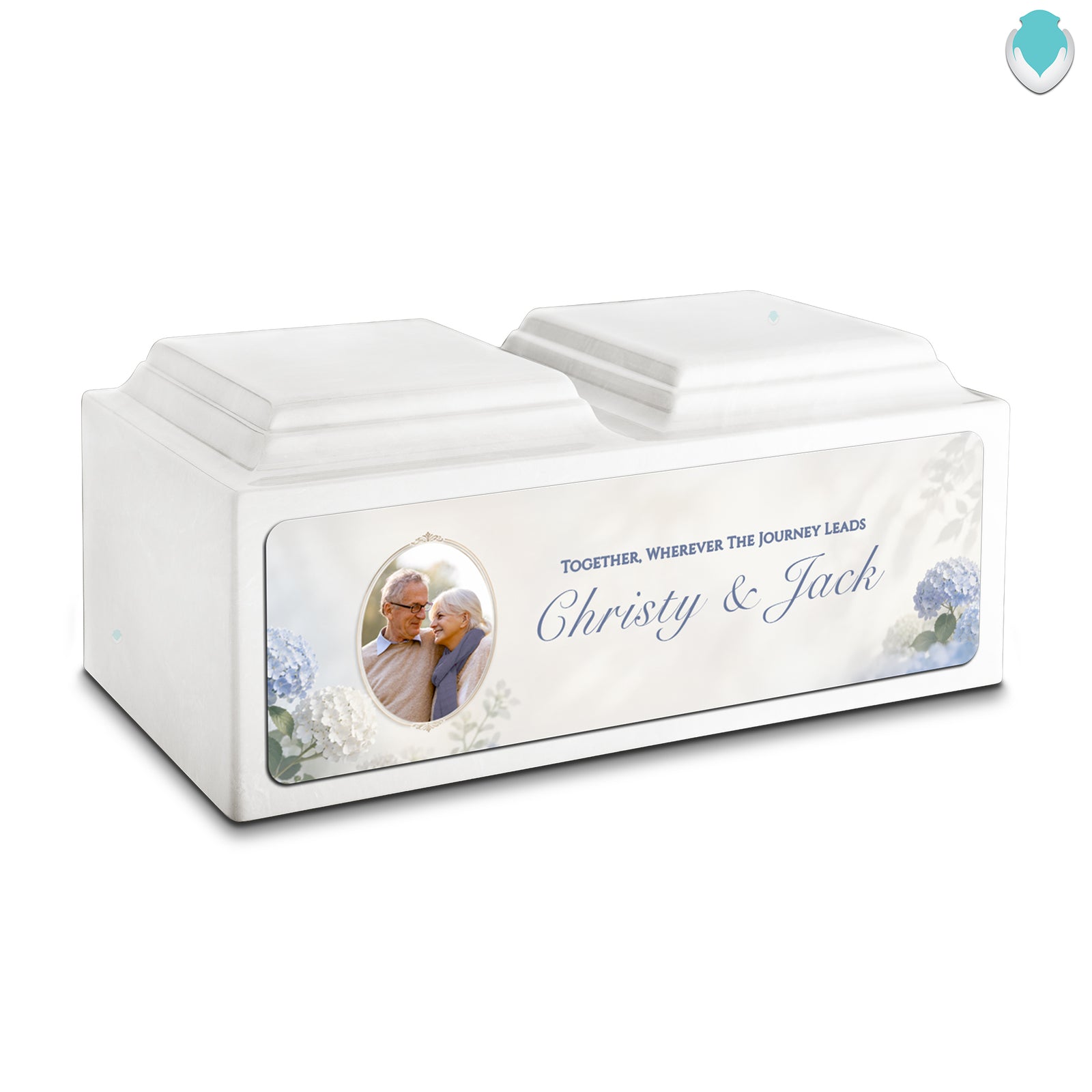 Adult Companion Custom Flower Couple Portrait Glacier White Cultured Marble Urns by MacKenzie