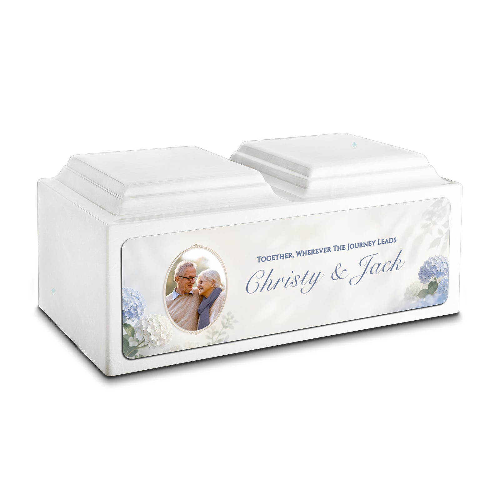 Adult Companion Custom Flower Couple Portrait Glacier White Cultured Marble Urns by MacKenzie
