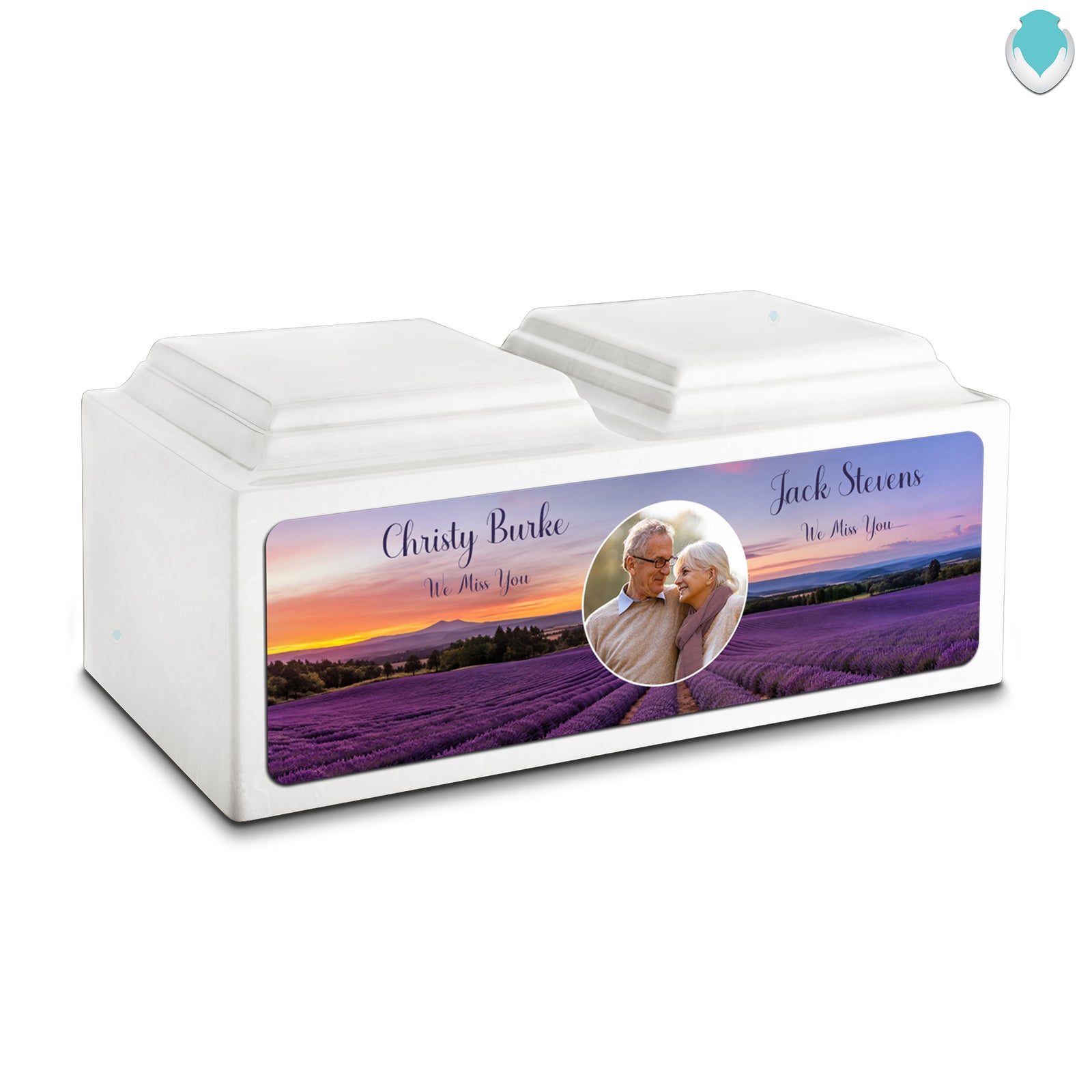 Adult Companion Custom Lavender Couple Portrait Memorial Glacier White Cultured Marble Urns by MacKenzie