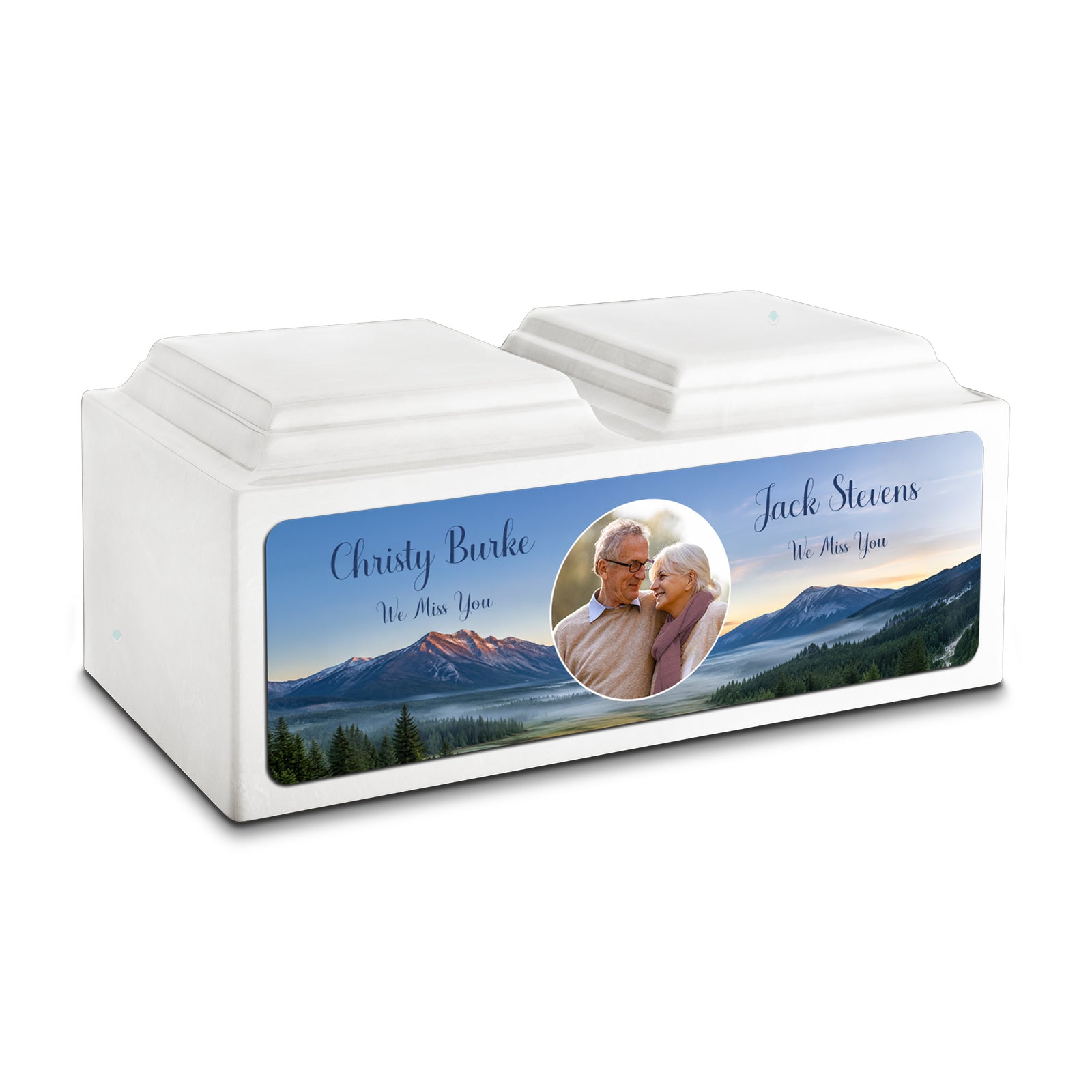Adult Companion Custom Mountains Couple Portrait Memorial Glacier White Cultured Marble Urns by MacKenzie
