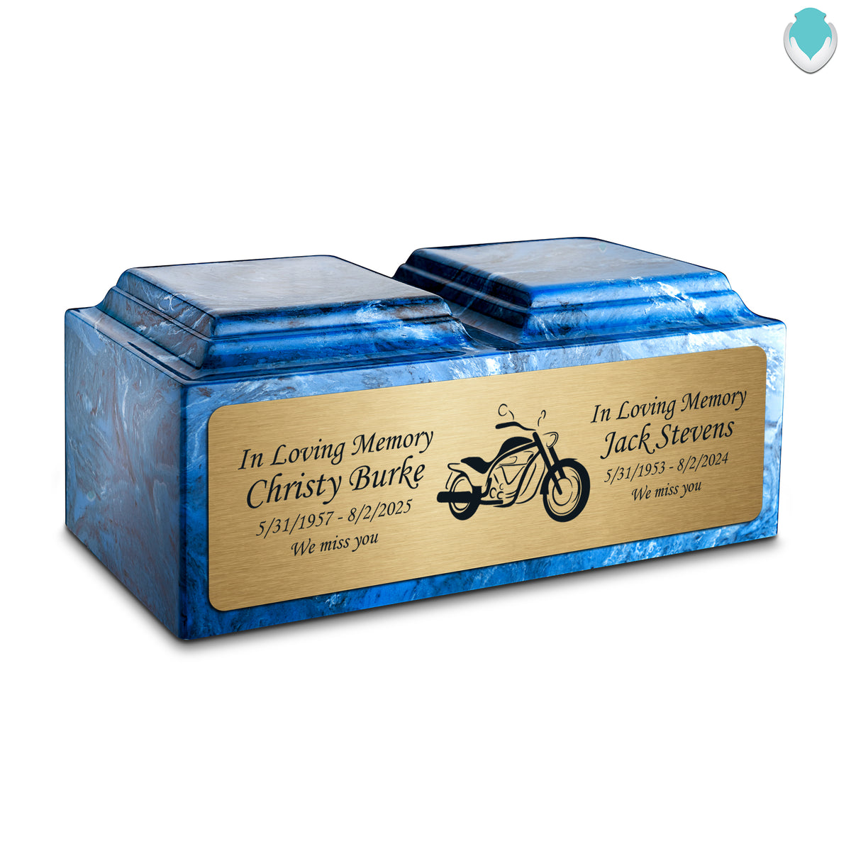 Adult Companion Custom Printed Mystic Blue Motorcycle Cultured Marble Urns by MacKenzie