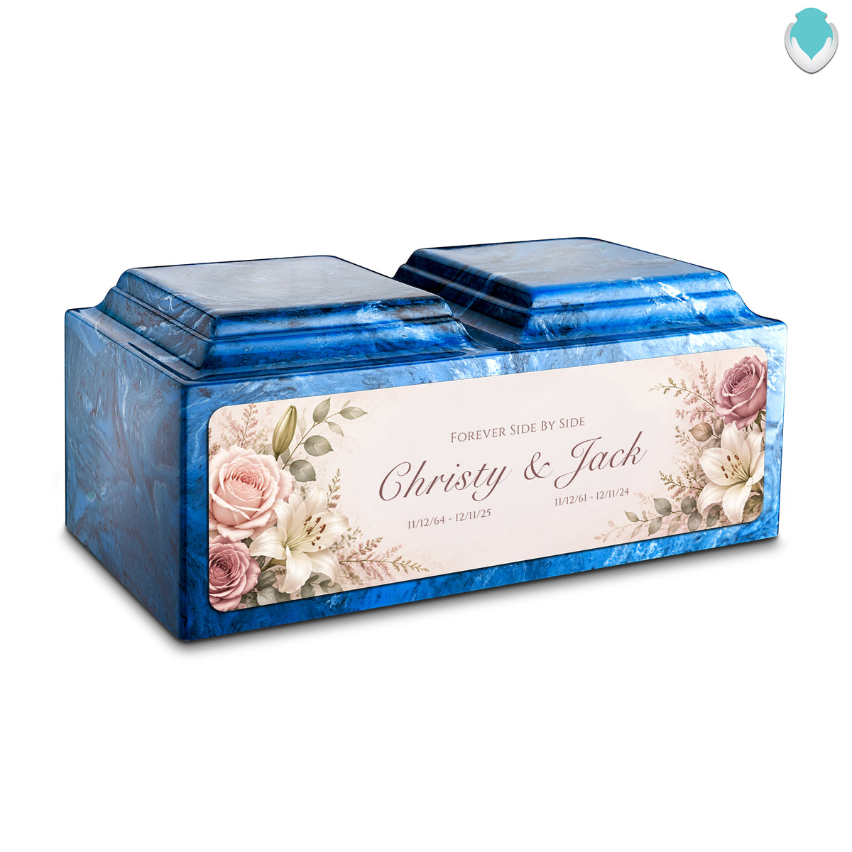 Adult Companion Custom Flower Printed Mystic Blue Cultured Marble Urns by MacKenzie