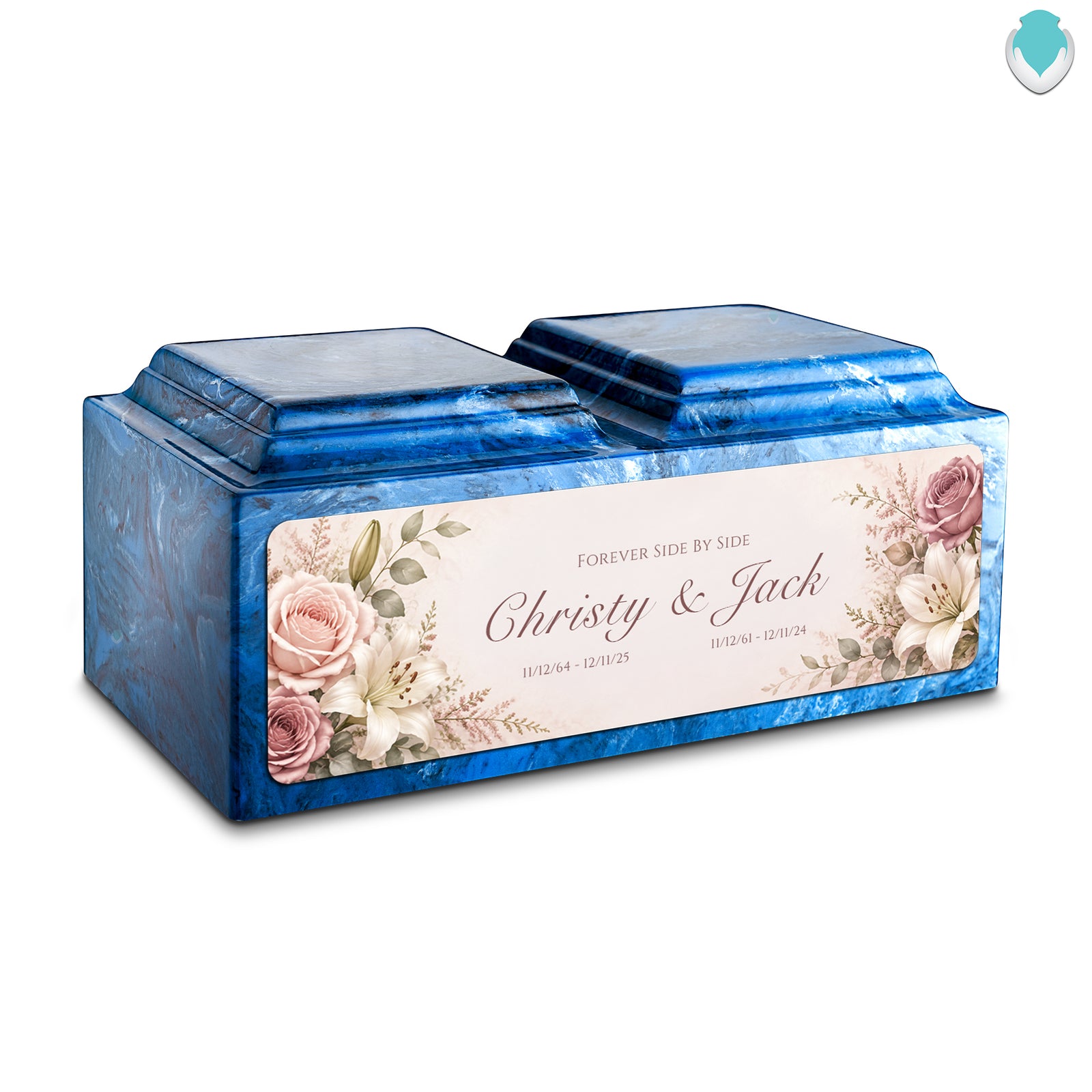 Adult Companion Custom Flower Printed Mystic Blue Cultured Marble Urns by MacKenzie