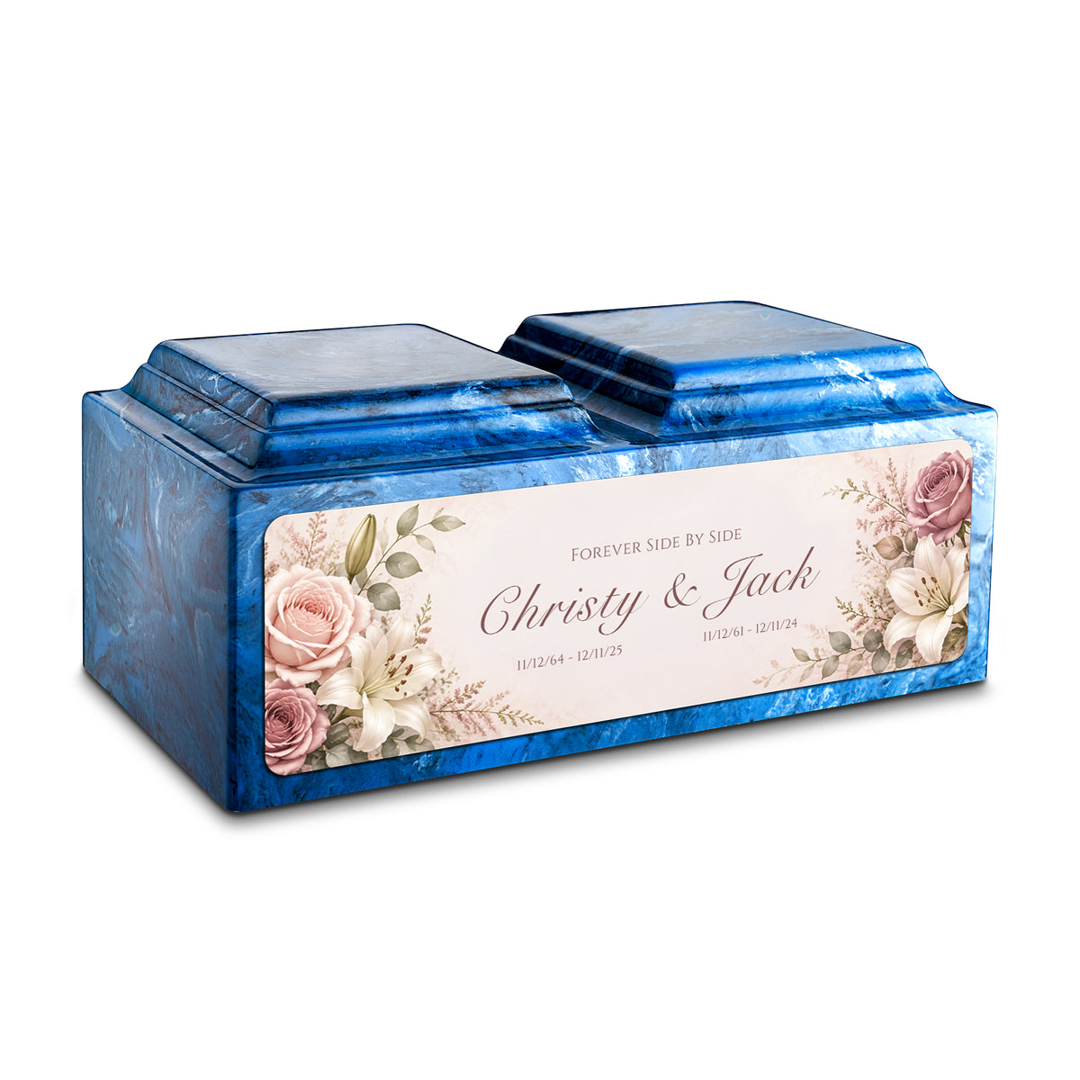Adult Companion Custom Flower Printed Mystic Blue Cultured Marble Urns by MacKenzie