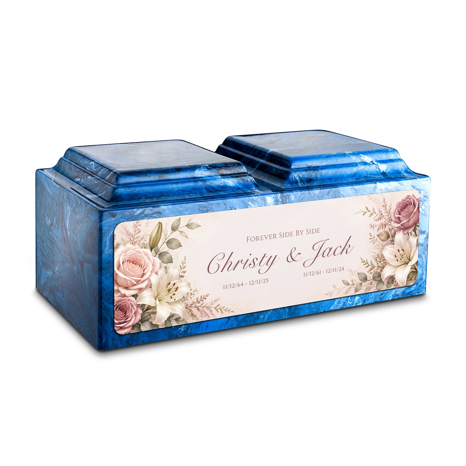 Adult Companion Custom Flower Printed Mystic Blue Cultured Marble Urns by MacKenzie
