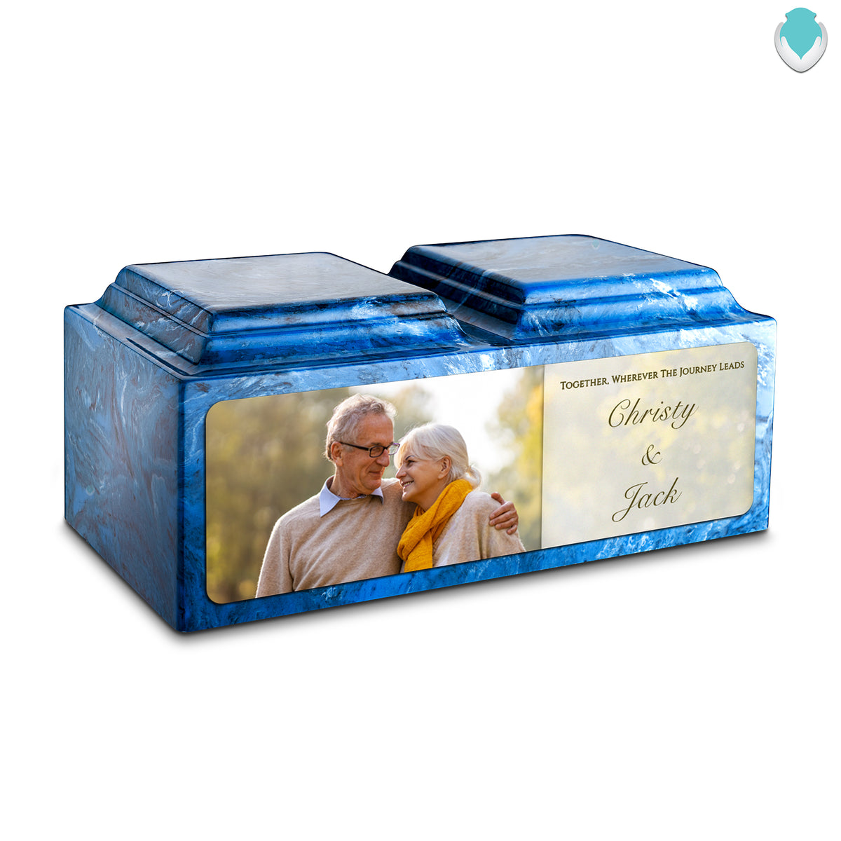 Adult Companion Custom Couple Portrait Mystic Blue Cultured Marble Urns by MacKenzie