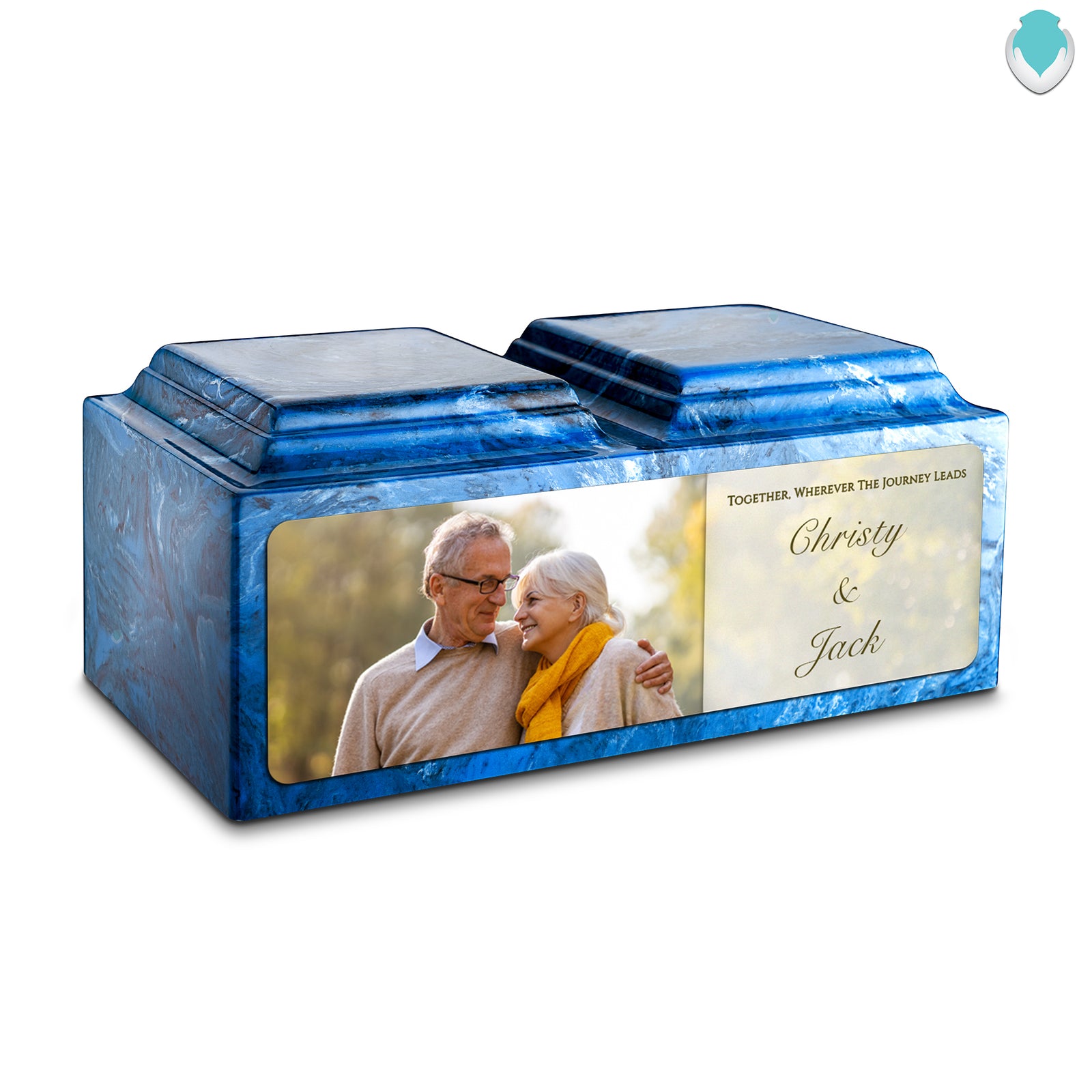 Adult Companion Custom Couple Portrait Mystic Blue Cultured Marble Urns by MacKenzie