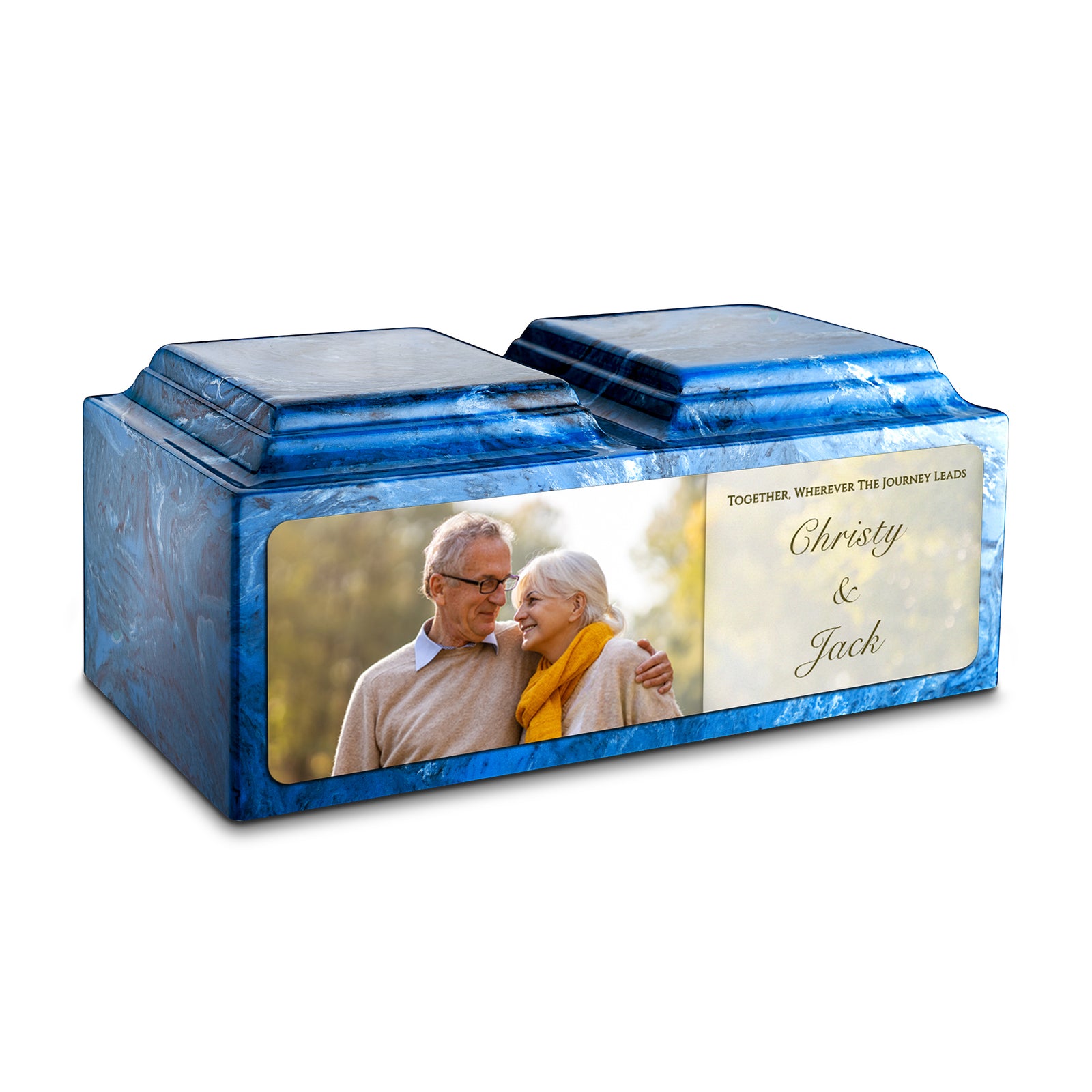 Adult Companion Custom Couple Portrait Mystic Blue Cultured Marble Urns by MacKenzie
