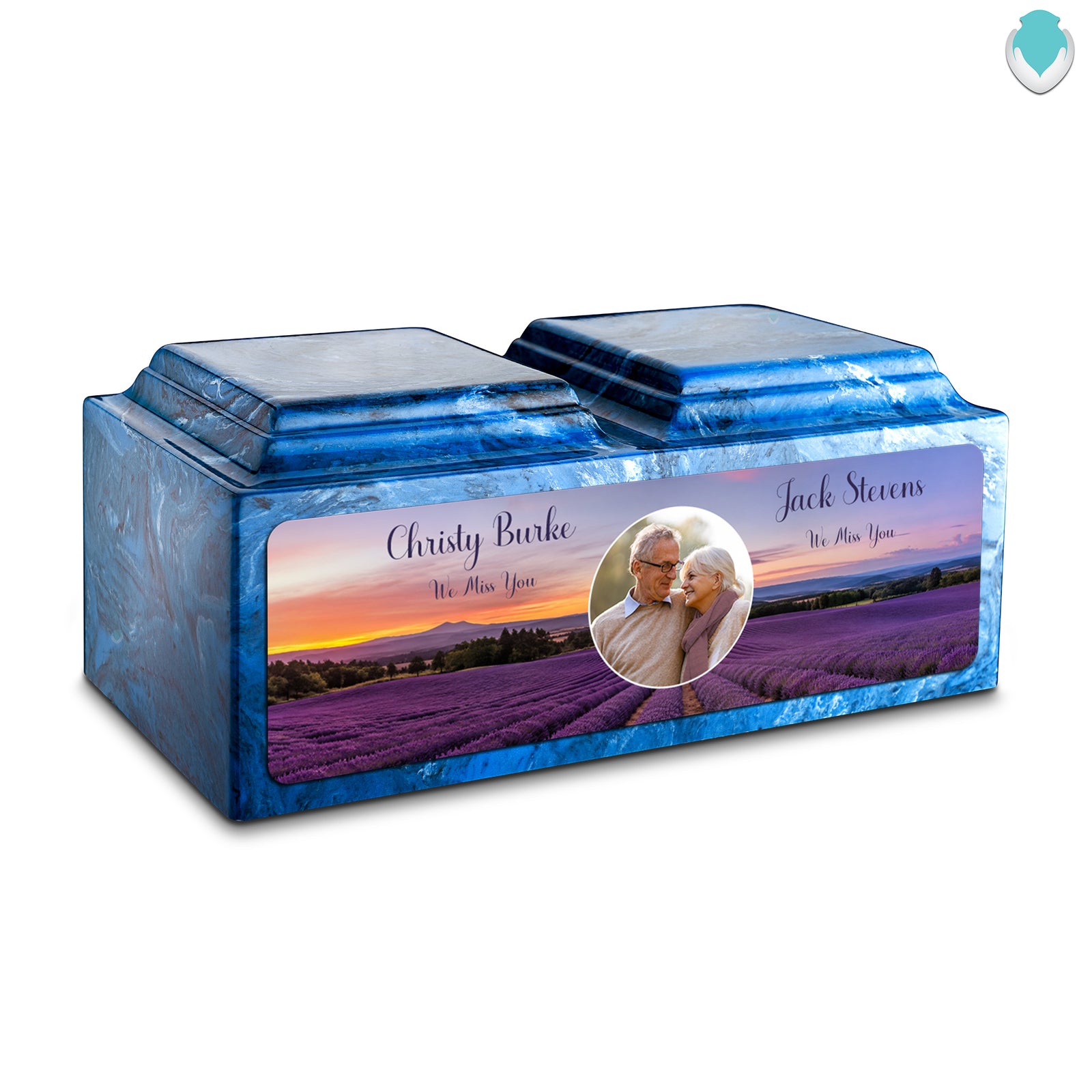 Adult Companion Custom Lavender Couple Portrait Memorial Mystic Blue Cultured Marble Urns by MacKenzie