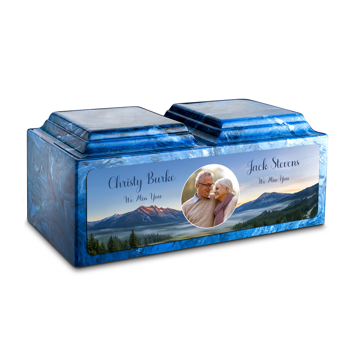 Adult Companion Custom Mountains Couple Portrait Memorial Mystic Blue Cultured Marble Urns by MacKenzie