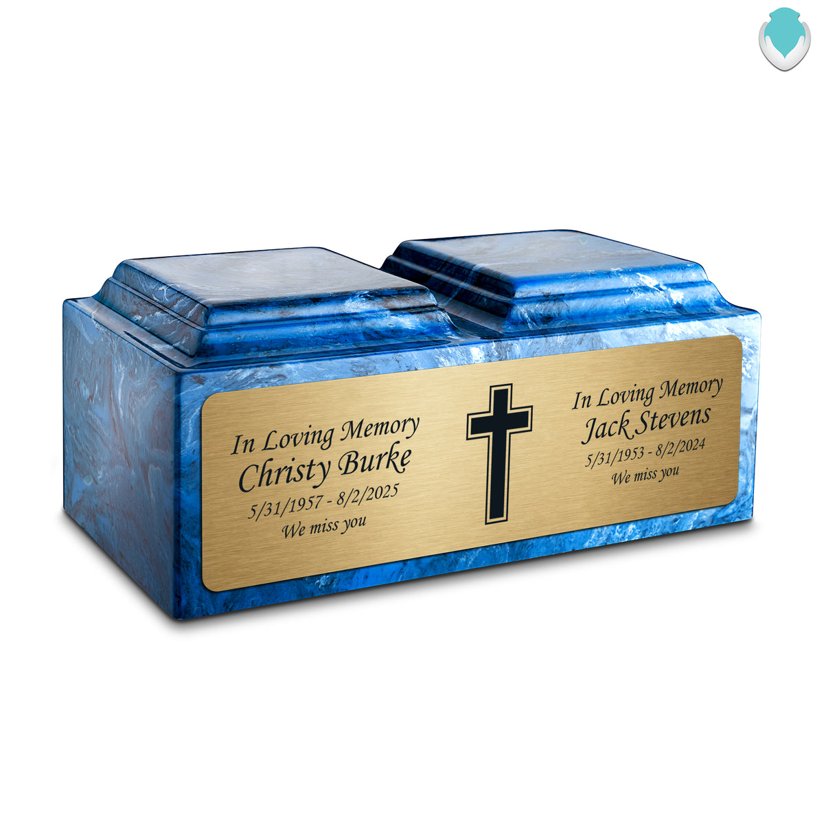 Adult Companion Custom Printed Mystic Blue Simple Cross Cultured Marble Urns by MacKenzie