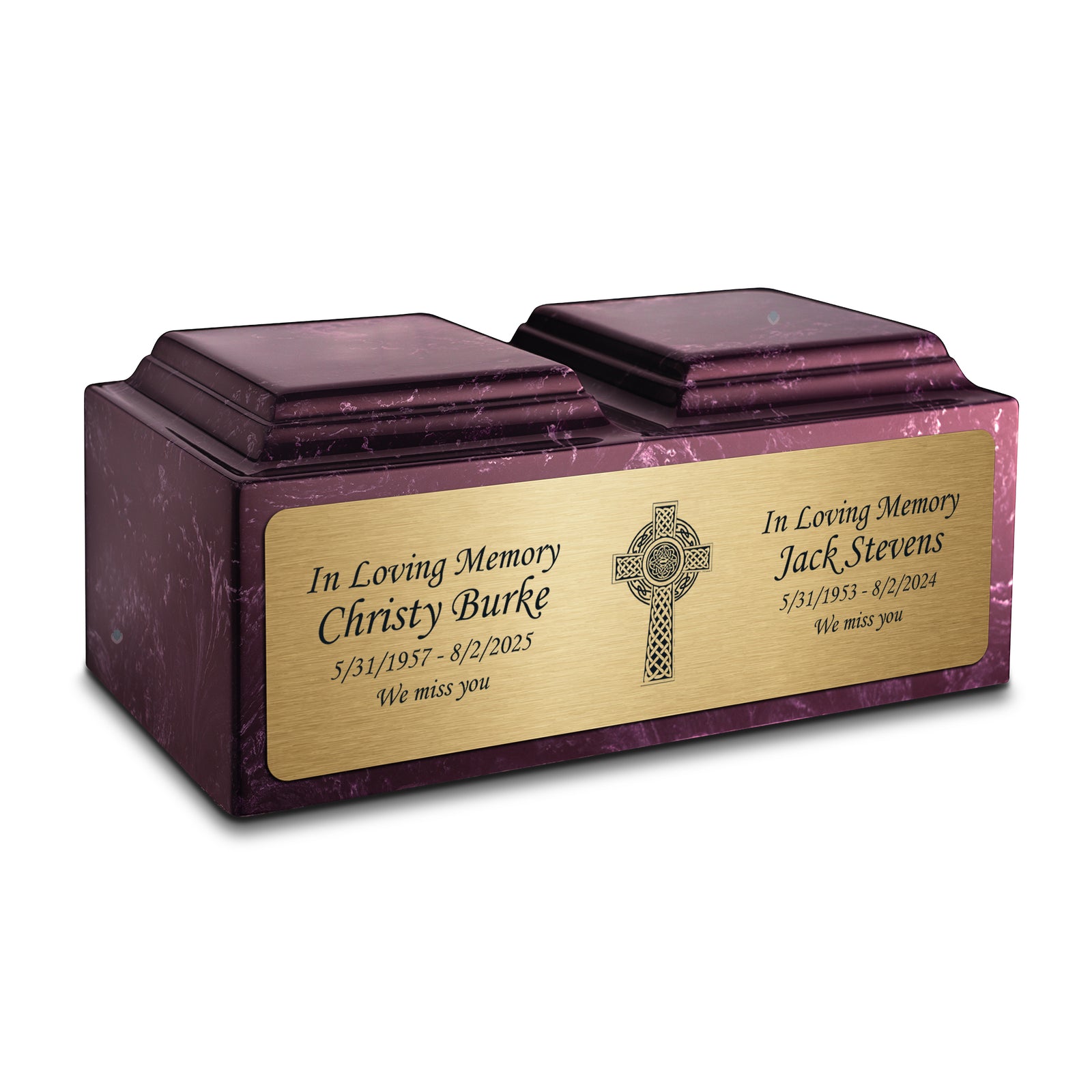 Adult Companion Custom Printed Merlot Celtic Cross Cultured Marble Urns by MacKenzie
