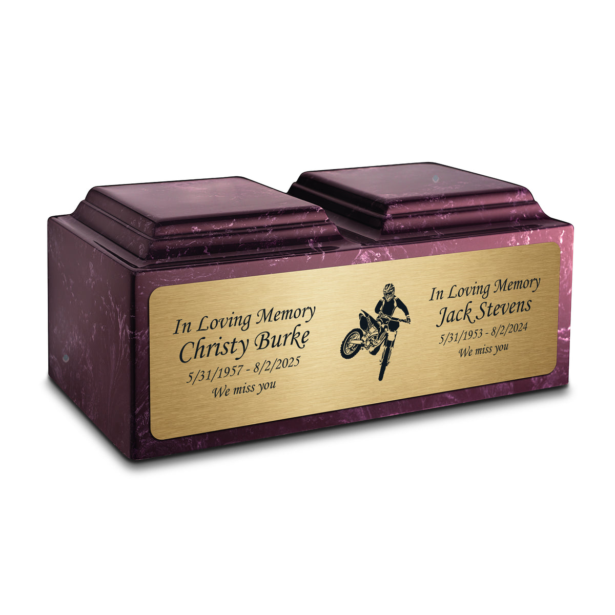 Adult Companion Custom Printed Merlot Dirt Bike Cultured Marble Urns by MacKenzie
