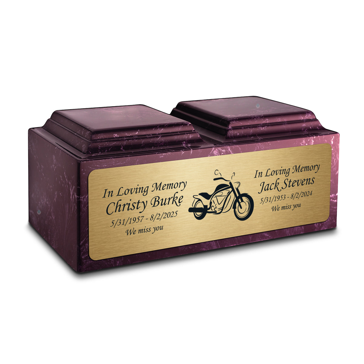 Adult Companion Custom Printed Merlot Motorcycle Cultured Marble Urns by MacKenzie