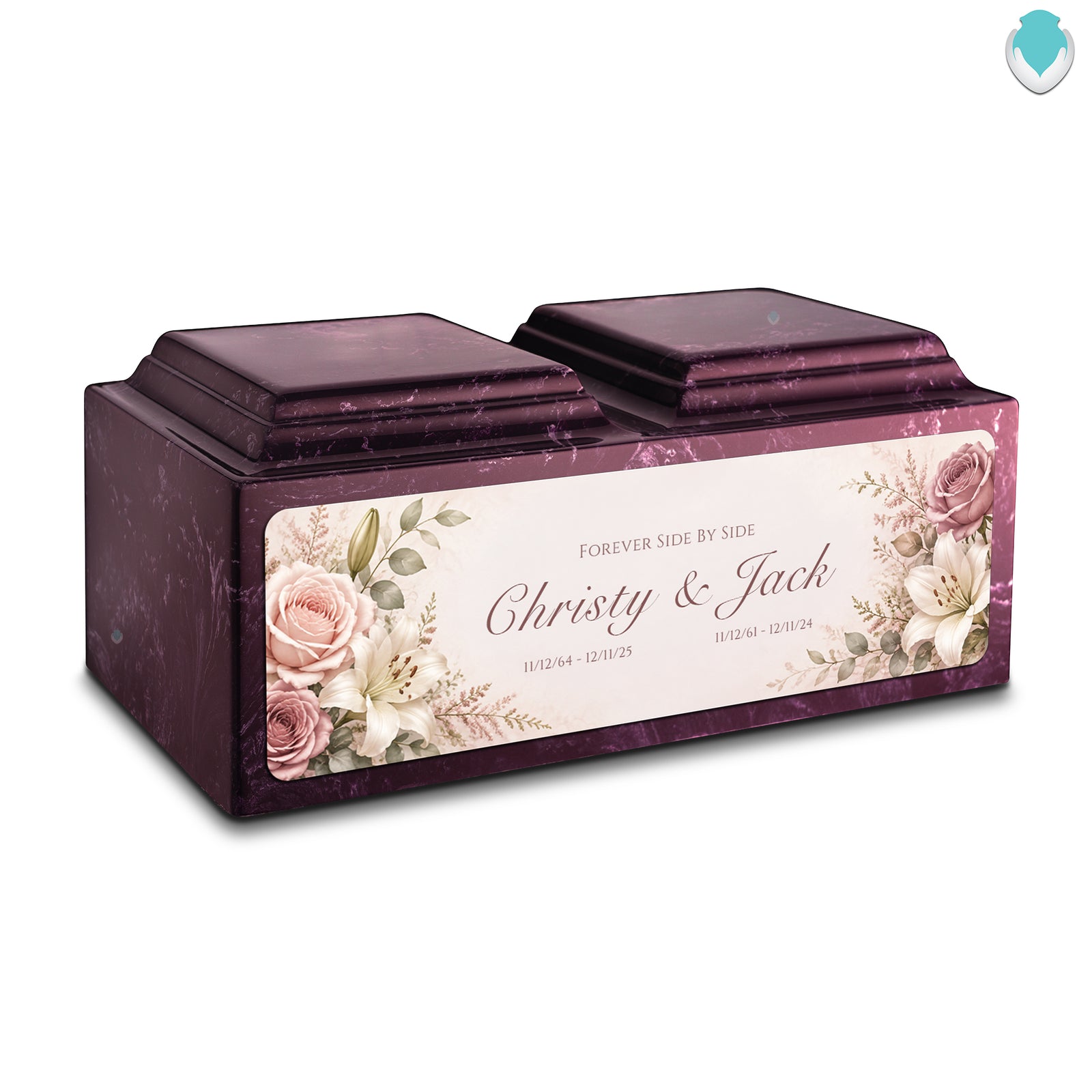 Adult Companion Custom Flower Printed Merlot Cultured Marble Urns by MacKenzie