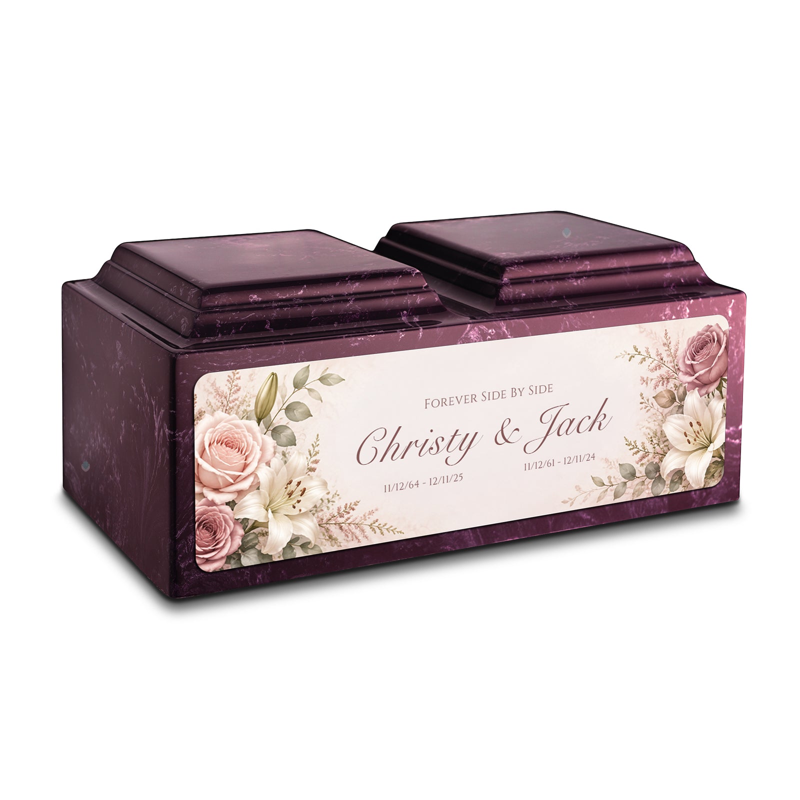 Adult Companion Custom Flower Printed Merlot Cultured Marble Urns by MacKenzie