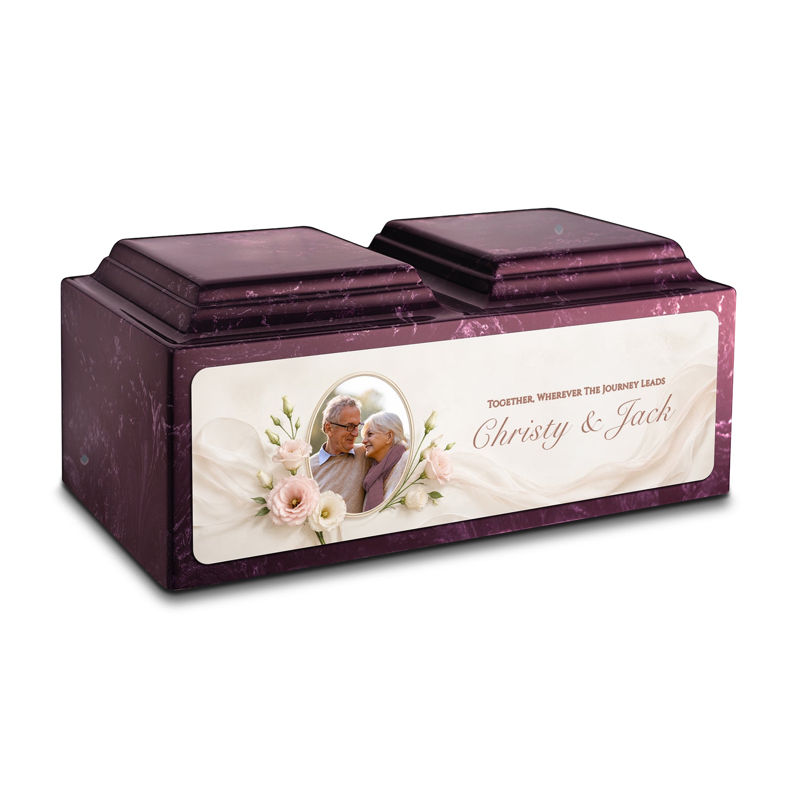 Adult Companion Custom Flower Couple Portrait Memorial Merlot Cultured Marble Urns by MacKenzie