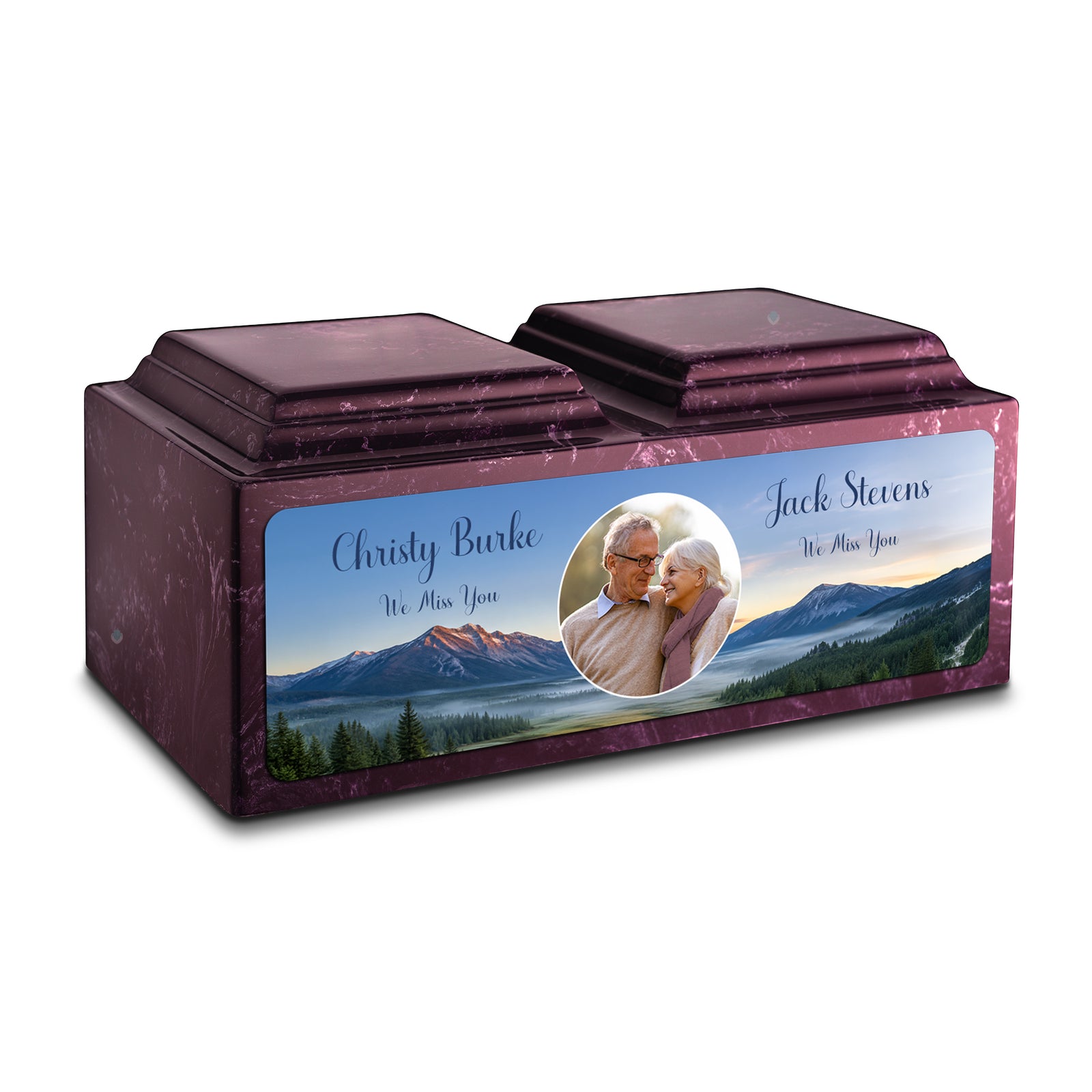 Adult Companion Custom Mountains Couple Portrait Memorial Merlot Cultured Marble Urns by MacKenzie