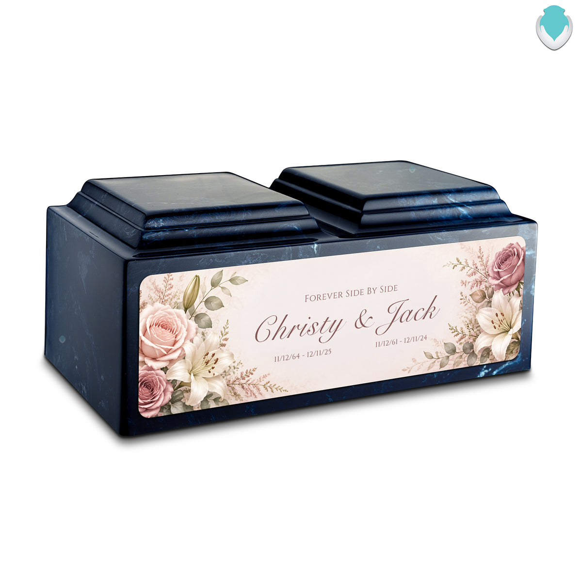 Adult Companion Custom Flower Printed Navy Cultured Marble Urns by MacKenzie