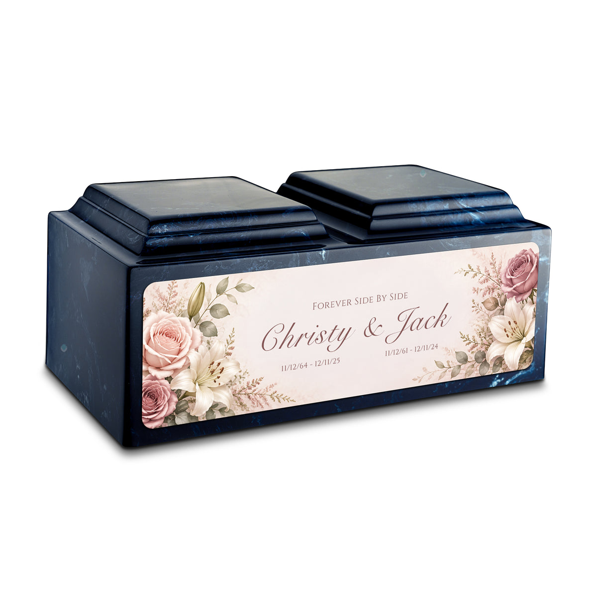 Adult Companion Custom Flower Printed Navy Cultured Marble Urns by MacKenzie